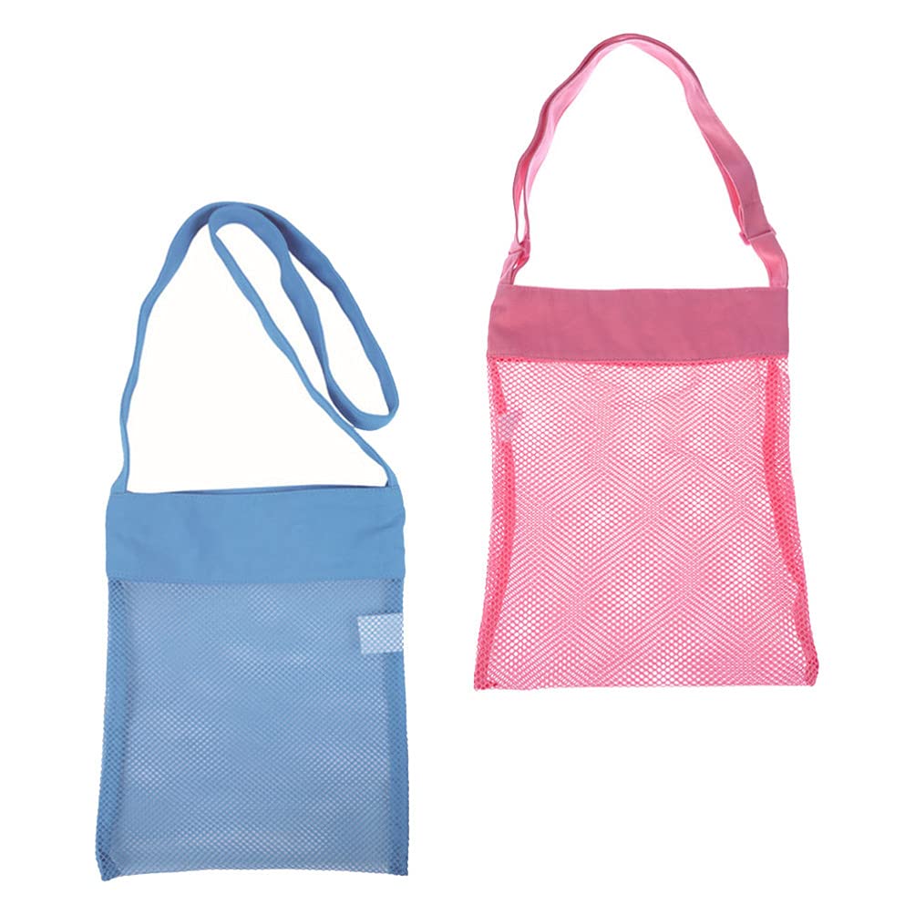 Balacoo 2-Pack Colorful Mesh Beach Bags with Adjustable Straps - Breathable Sand & Shell Collection Bags for Kids, Pool Toys, and Beach Essentials - Perfect for Beach Trips, Pool Parties, and Summer Vacations