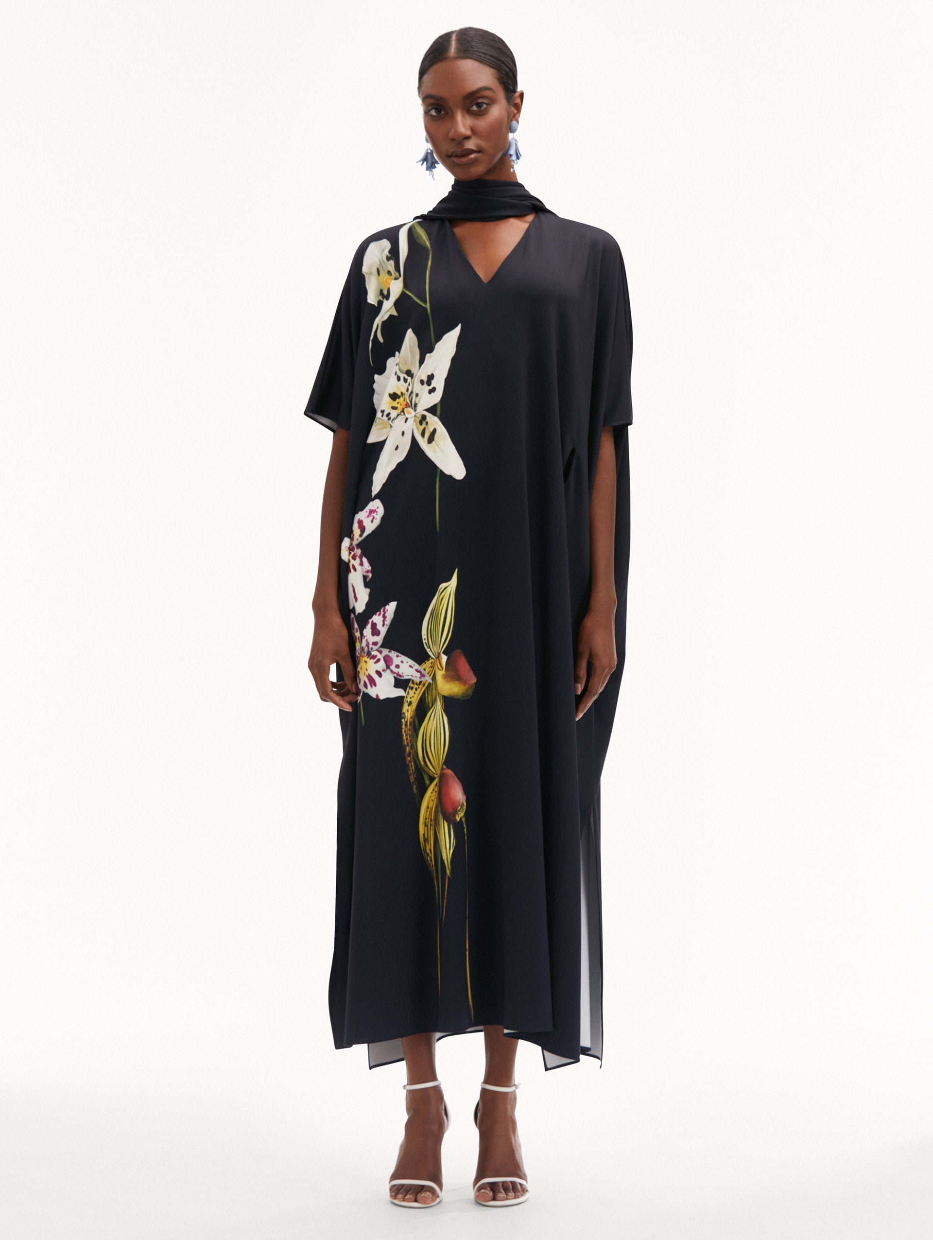 Elegant Orchid Jersey Caftan Dress - Flowy Boho Maxi Dress for Women - Perfect for Beach Cover Up, Summer Vacation & Boho Chic Outfits