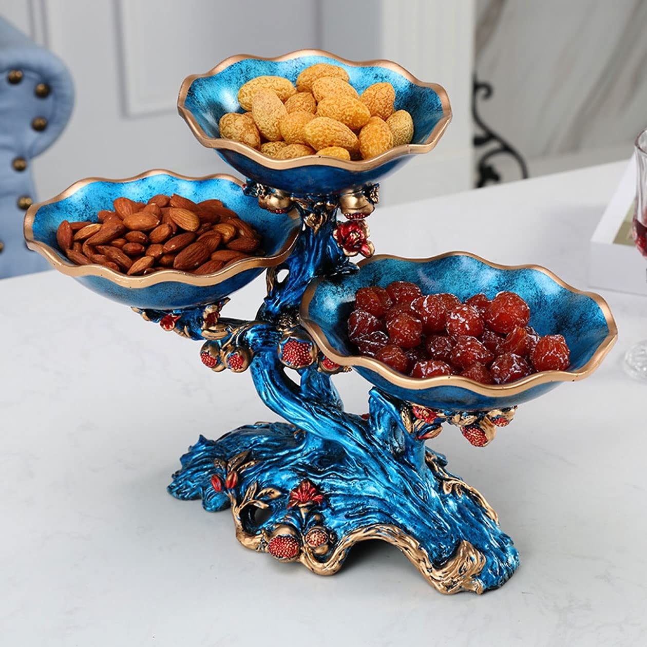 3-Layer Blue Resin Fruit Bowl - Elegant Table Centerpiece for Snacks & Decor