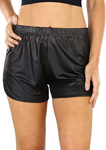 Metallic Faux Leather Relaxed Mini Dolphin Shorts - Black