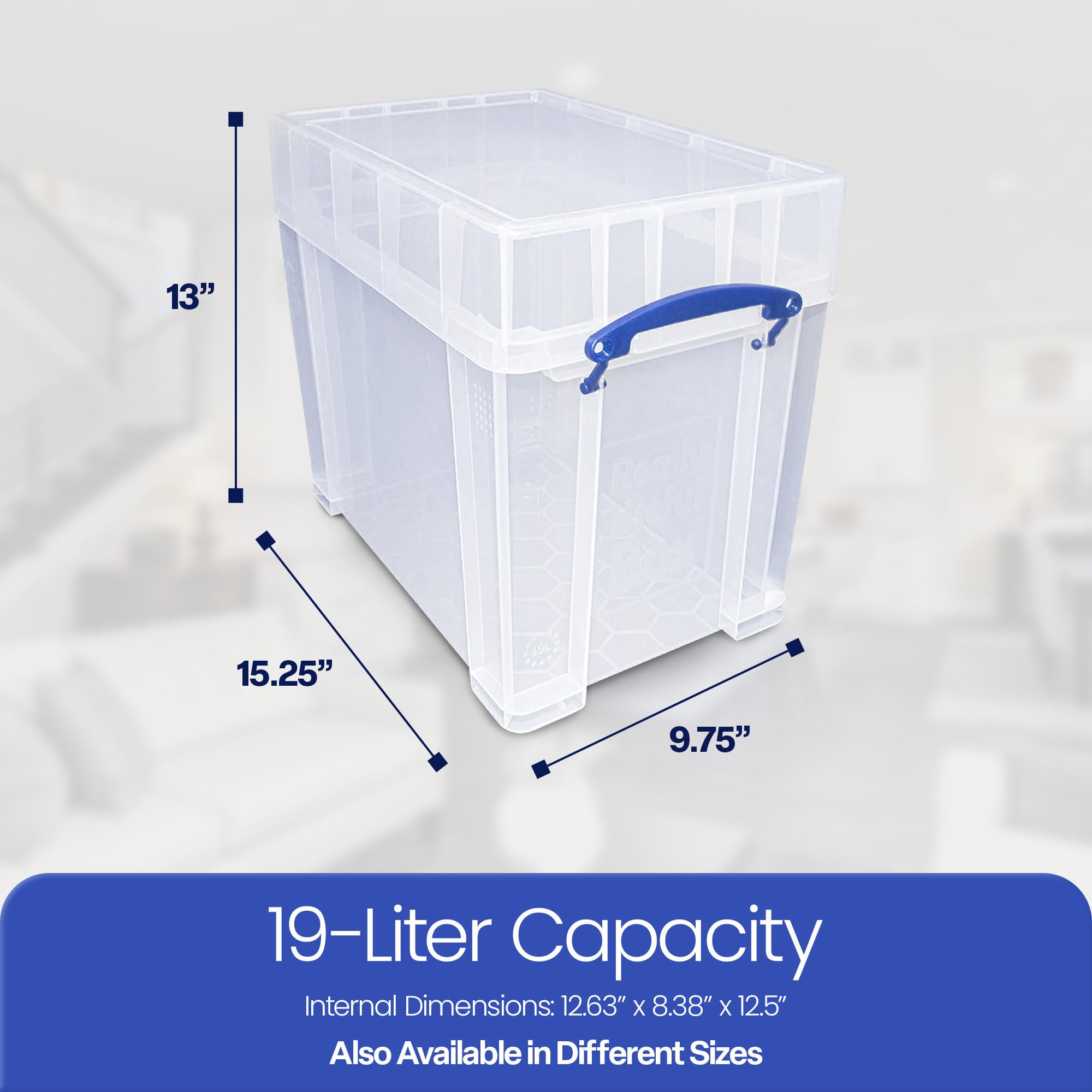 Really Useful 19L Clear Storage Box with Secure Snap Lid & Clip Lock Handle - 8 Pack for Home, Office & Organizing Supplies | Durable Plastic Bins for Closet, Pantry & Garage Storage