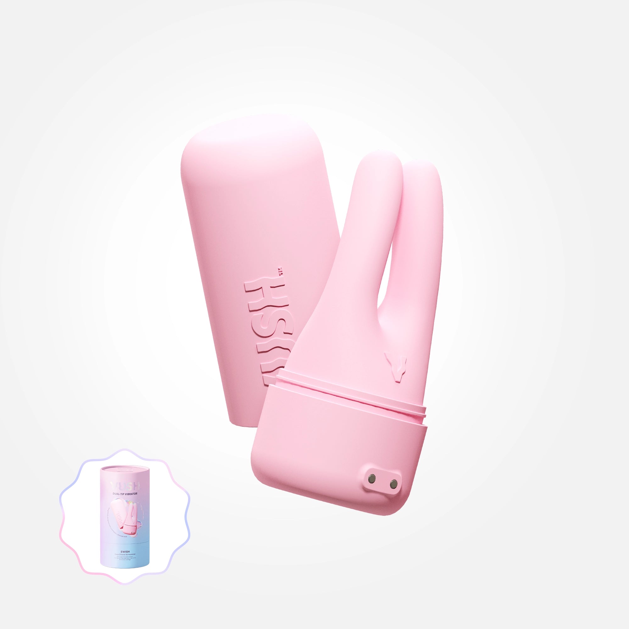 Swish Compact & Rechargeable Pink Dual Tip Vibrator - Waterproof Personal Massager for Women with Travel Case - Perfect for Travel, Couples Play & Solo Pleasure