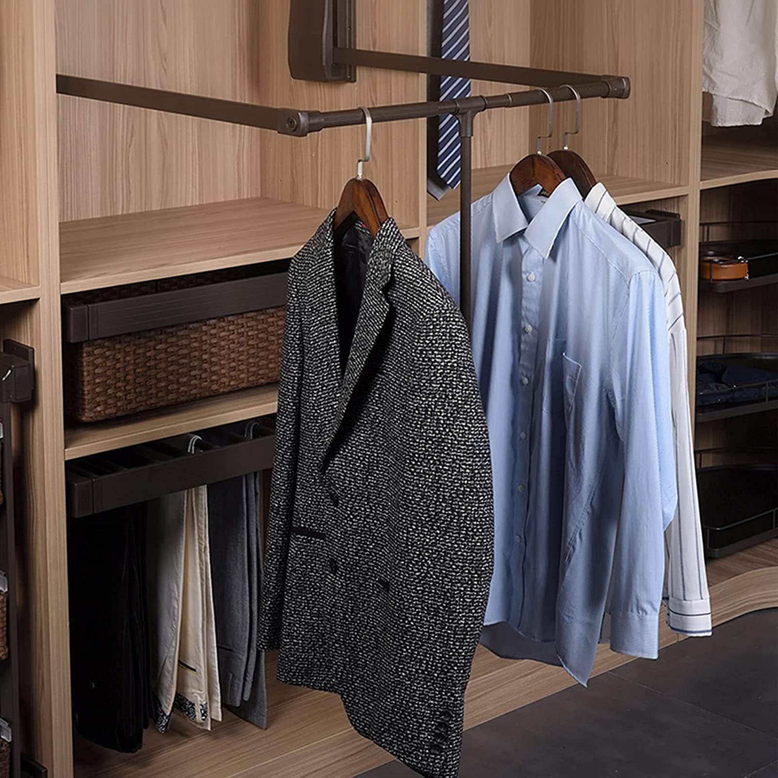 Heavy Duty Retractable Closet Valet Rod - Adjustable Drop-Down Tension Hanger for Wardrobe & Cabinet Storage | Space-Saving Garment Organizer for Bedroom Closet (630mm) | Perfect for Small Spaces & Walk-In Closets