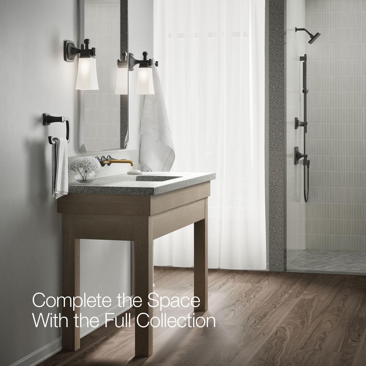 Kohler Matte Black Bathroom Faucet Set with Brass Handles for Modern Sink