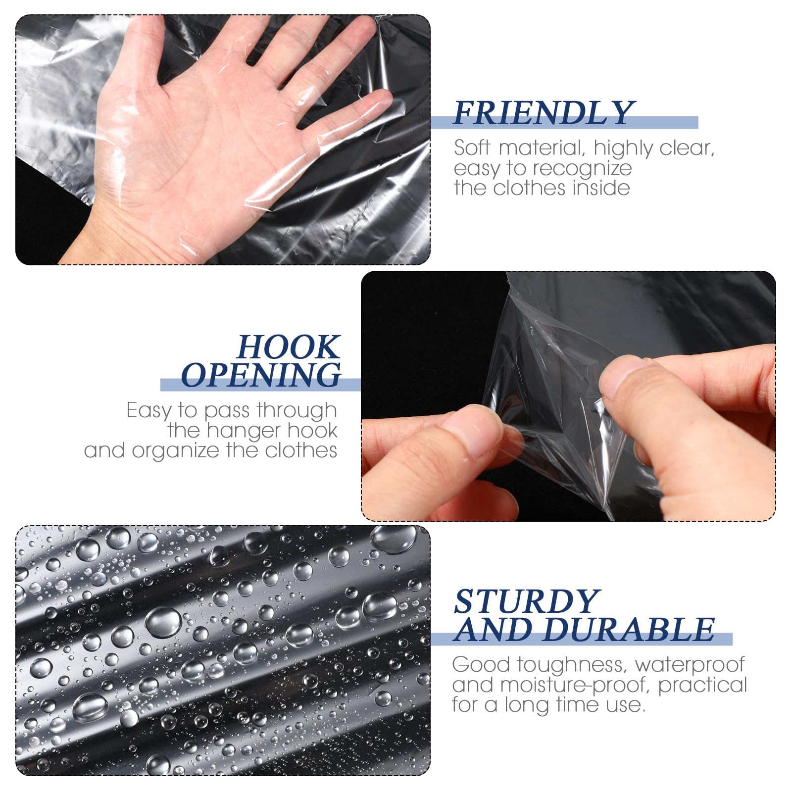 Cabilock 50 Pack Clear Plastic Garment Bags for Hanging Clothes | Dry Cleaner Storage Bags | Home Closet & Travel Wardrobe Organizer | Perfect for Suit, Dress & Coat Protection