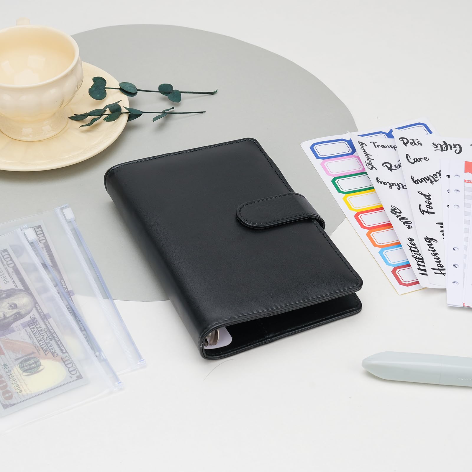 Premium A6 Leather Cash Envelope Binder with Zipper - Budget Organizer for Money Saving & Financial Planning - Perfect for Personal Finance, Cash Stuffing & Dave Ramsey Envelope System (Black)