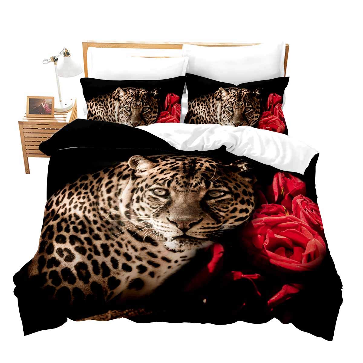 Feelyou Girls Leopard Print Duvet Cover Set Twin Size - 3D Animal Print Comforter Cover with Pillow Sham, Microfiber Bedding Set for Kids Room Decor | Perfect for Jungle Themed Bedrooms & Wildlife Lovers