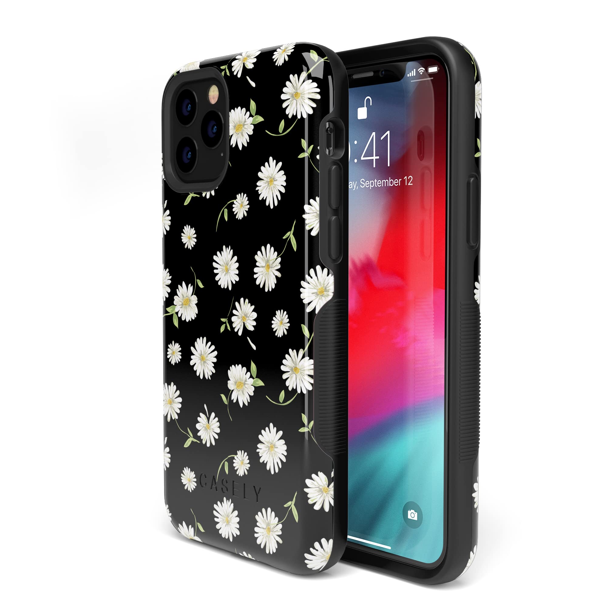 Casely iPhone 11 Pro Max Case - Daisy Daydream Black Floral Protective Cover | Slim Fit, Shockproof & Scratch-Resistant | Perfect for Everyday Use, Work & Travel
