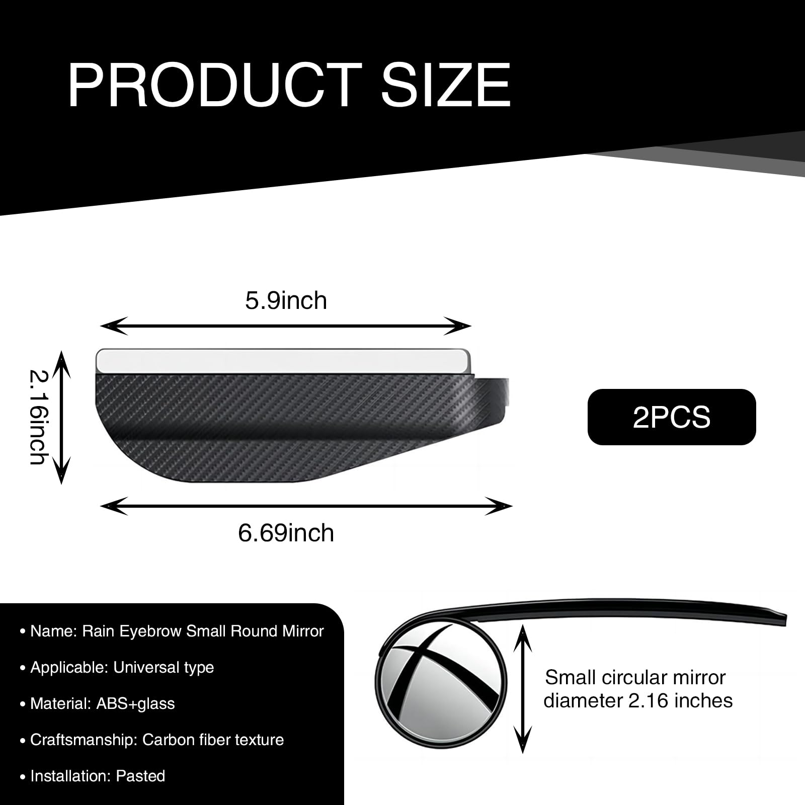 2PCS Universal Car Rearview Mirror Eyebrows - Waterproof ABS for Rain Protection (Carbon Fiber Black) - Perfect for SUVs & Sedans
