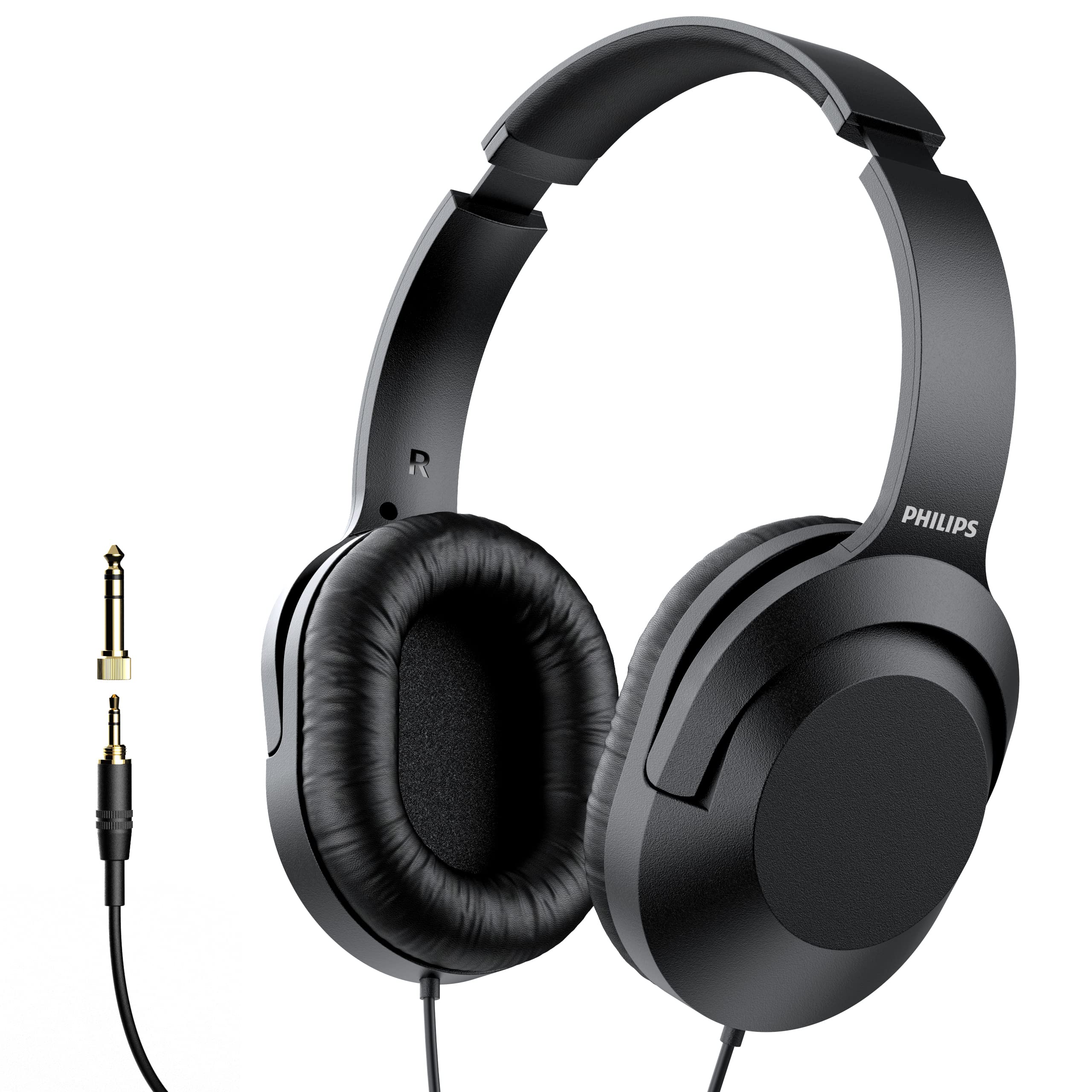 Philips Over-Ear Wired Stereo Headphones with 6.3mm Adapter - Professional Studio Monitoring Headset for Podcasting, Recording, Computer, Keyboard & Guitar - Perfect for Home Studios & Music Production