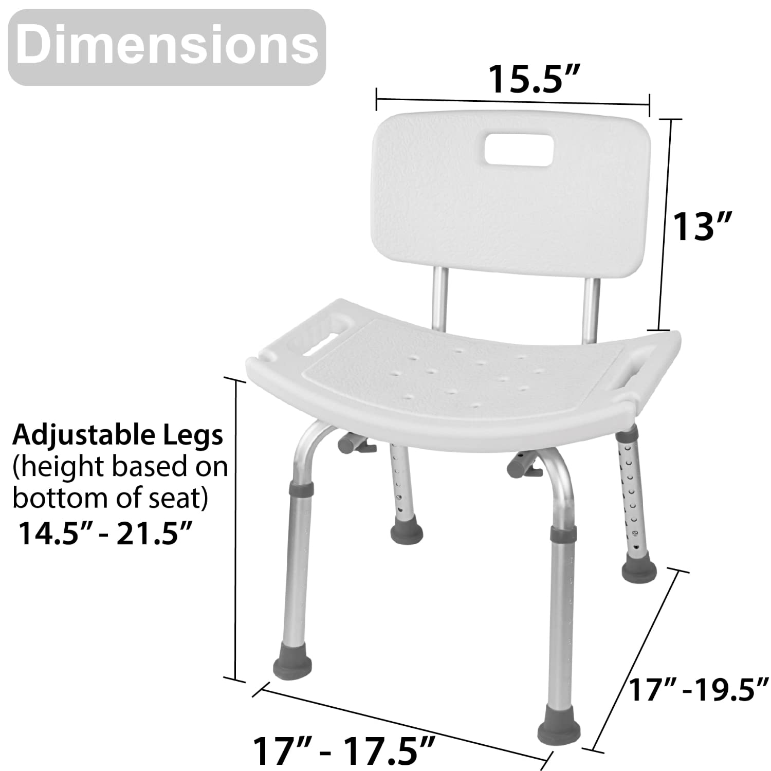 Vaunn Medical Adjustable Shower Chair with Patented Height Adjustable Toilet Safety Rail - Bathroom Safety Equipment for Elderly & Disabled - Non-Slip Shower Seat & Handicap Toilet Rail for Home Care & Assisted Living