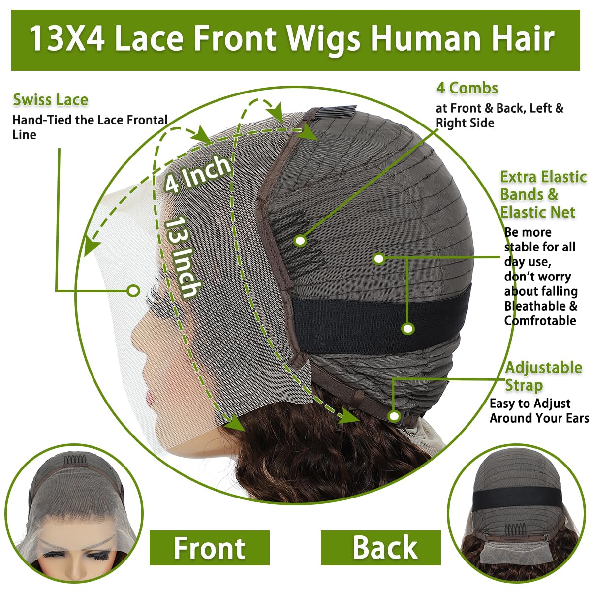 Brown Body Wave Lace Front Wig Human Hair 13x4 Transparent Lace Frontal - 180% Density Glueless Chocolate Colored Wigs for Black Women | Natural Look for Daily Wear, Parties & Special Occasions
