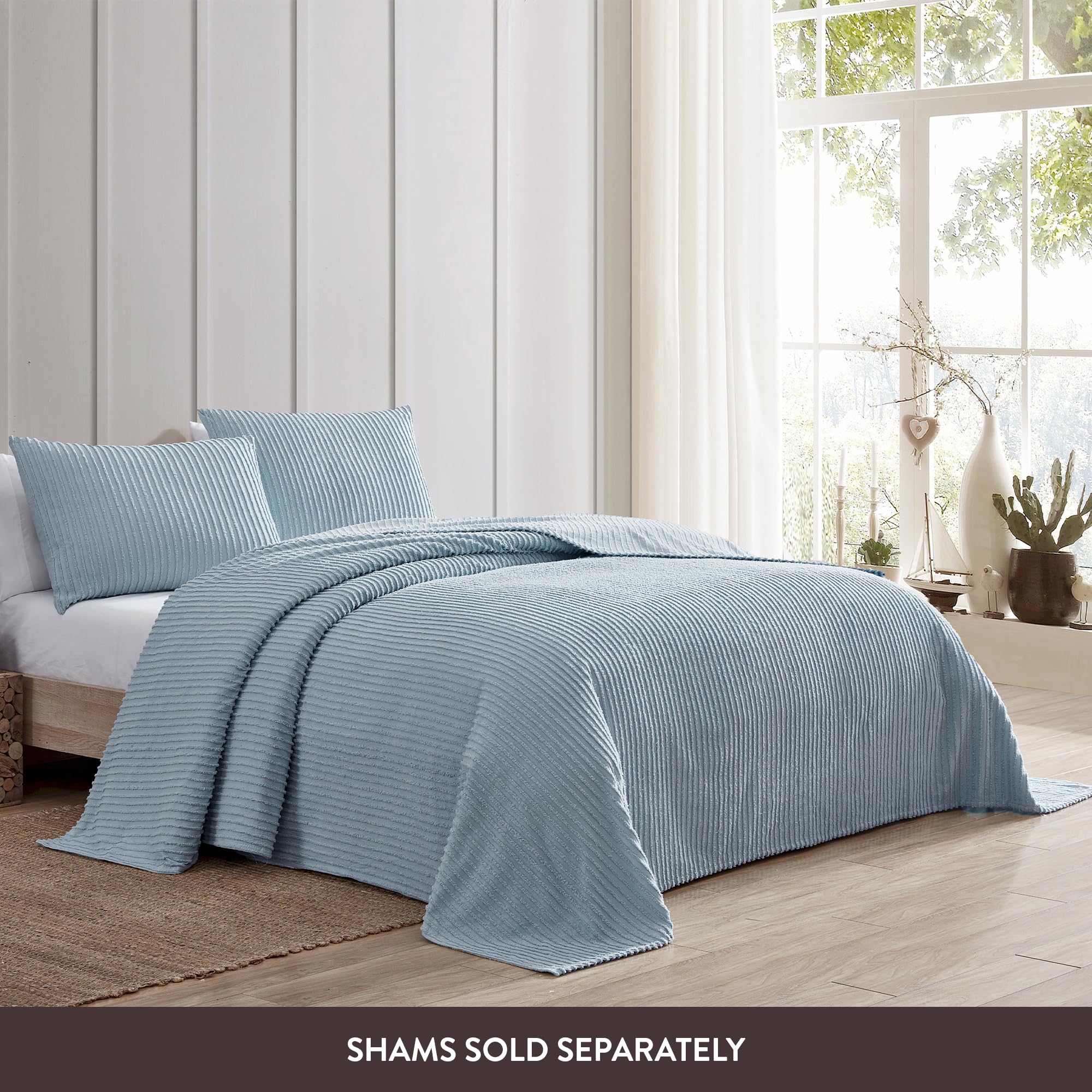 Beatrice Home Fashions Queen Size Blue Chenille Bedspread - Soft Luxury Bed Cover for Master Bedroom, Guest Room & Dorm Decor