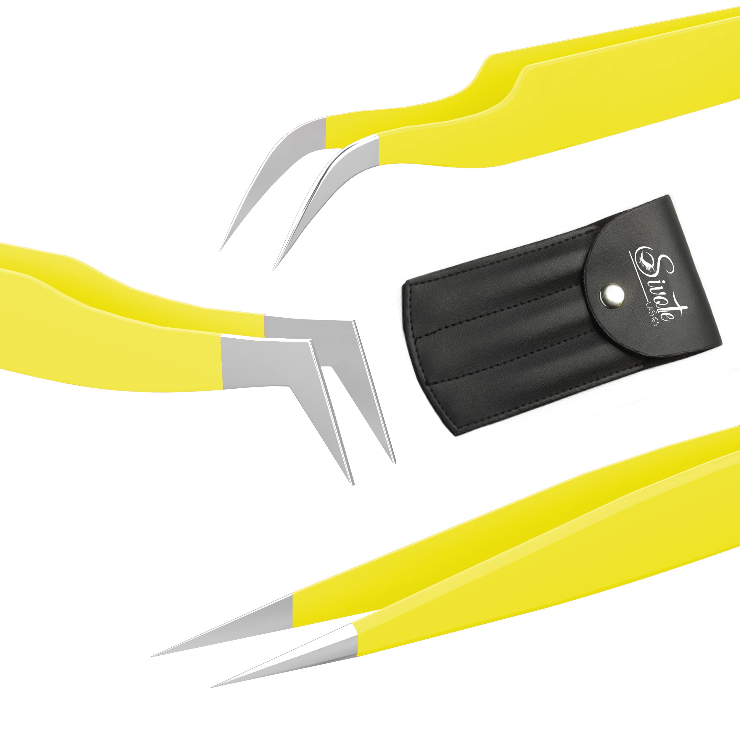 SIVOTE Professional Eyelash Extension Tweezers Set - 3 Pack Volume, Isolation & Classic Lash Tools (Yellow) | Perfect for Salon, Home Use & DIY Lash Artists