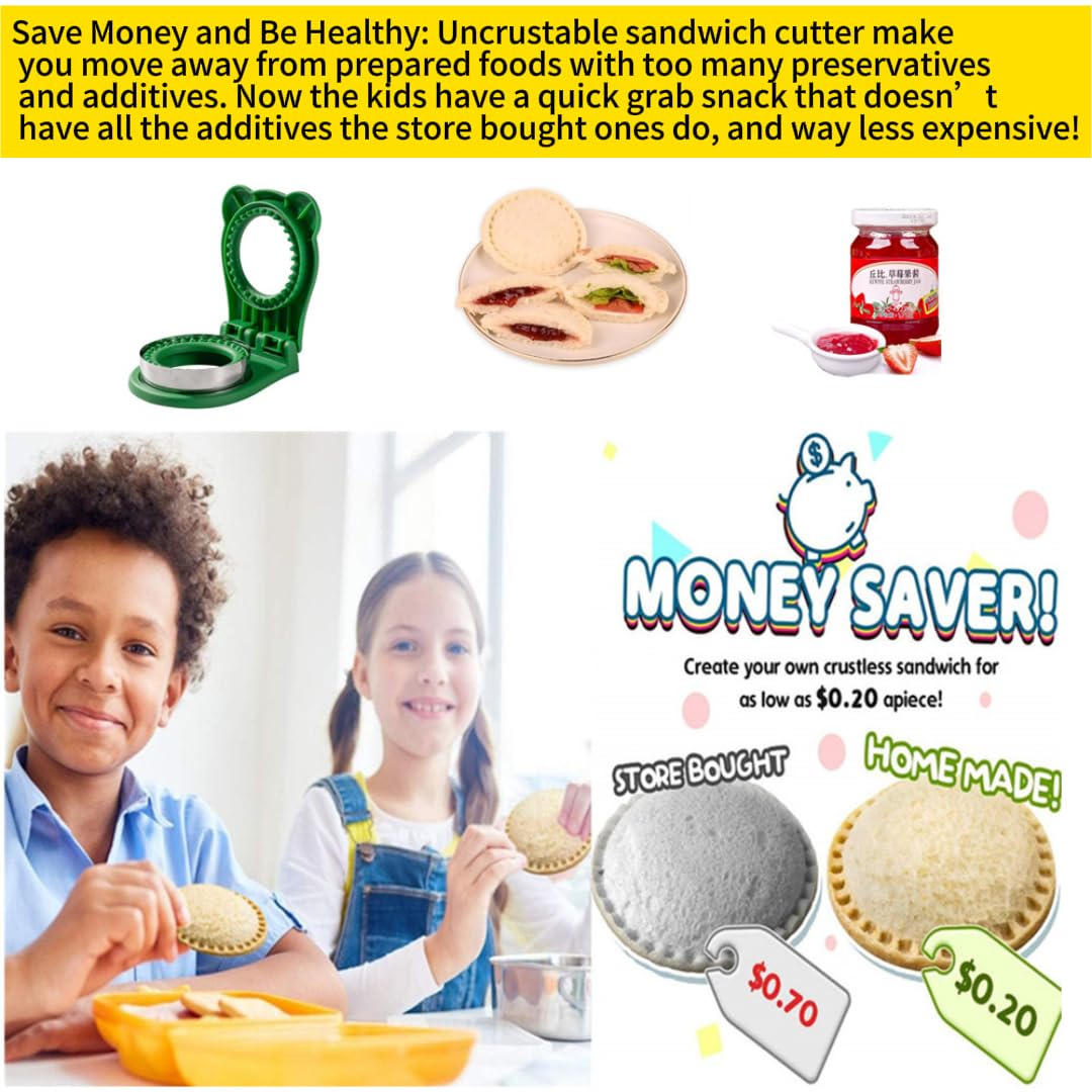 Uncrustable Sandwich Maker - 3.7 Inch Circle Shape Sandwich Cutter & Sealer for Kids Lunch Boxes | Perfect for School Lunches, Picnics & Quick Snacks (Green)