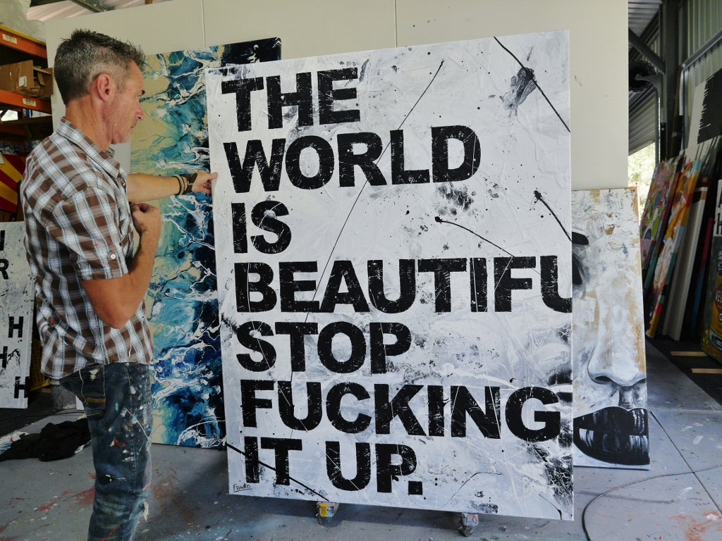 140cm x 180cm Big Beautiful World Textured Urban Pop Art Canvas Painting - Modern Home Decor for Living Room, Bedroom & Office Wall