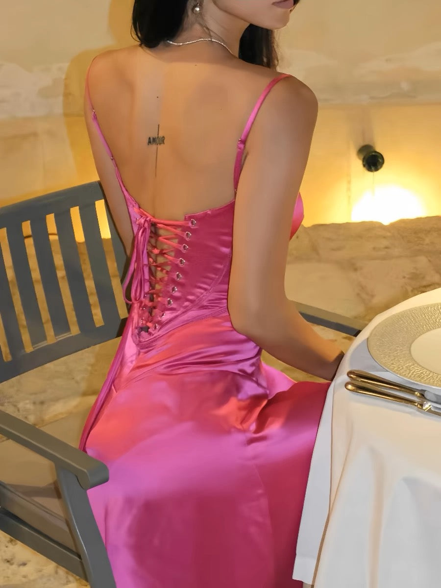 Elegant Hot Pink A-Line Satin Long Prom Dress J3185 - Formal Evening Gown for Homecoming, Quinceañera & Special Occasions