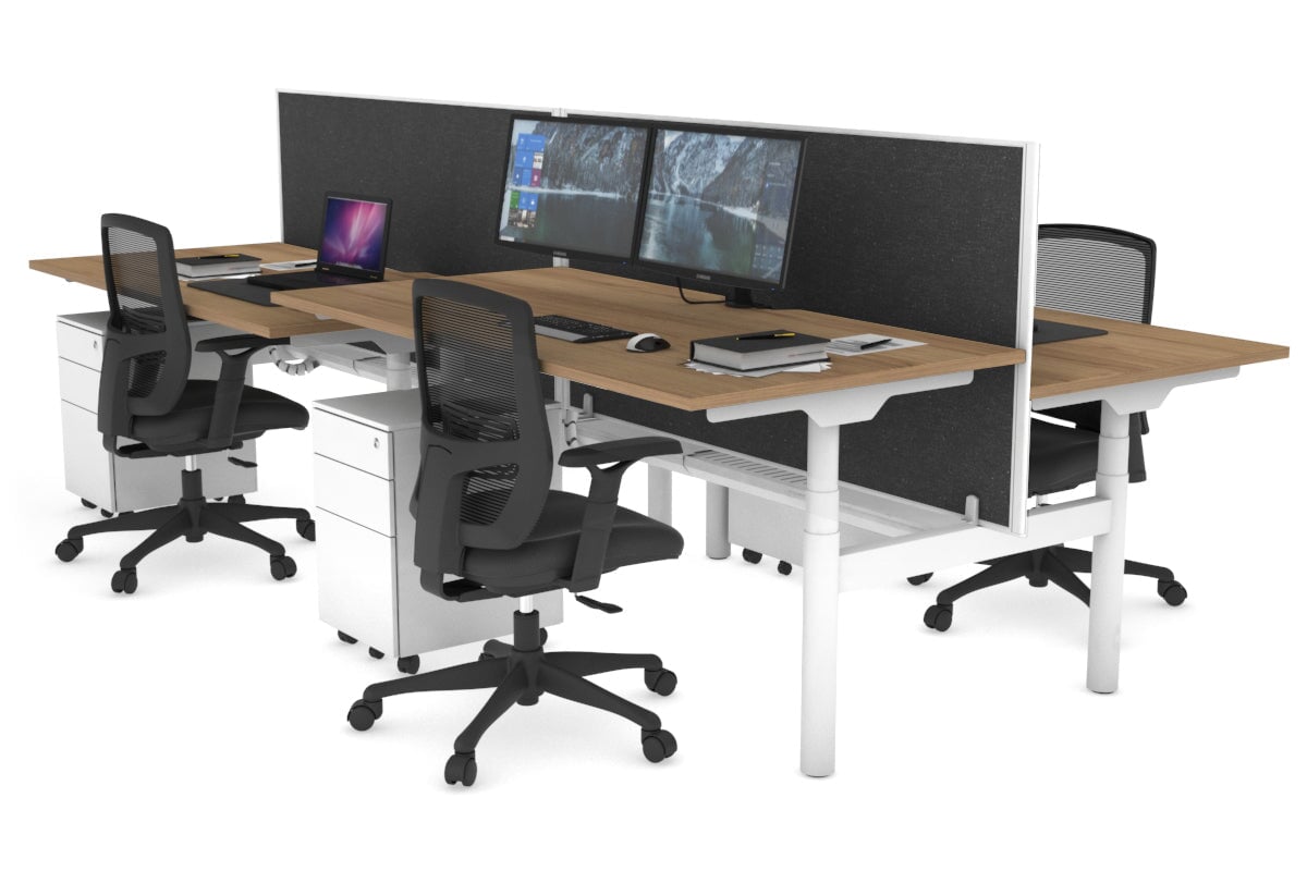 Flexi Premium Height Adjustable 4-Person H Bench Workstation - White Frame [1200L x 800W with Cable Management] - Ideal for Office, Coworking Spaces & Collaborative Work Environments