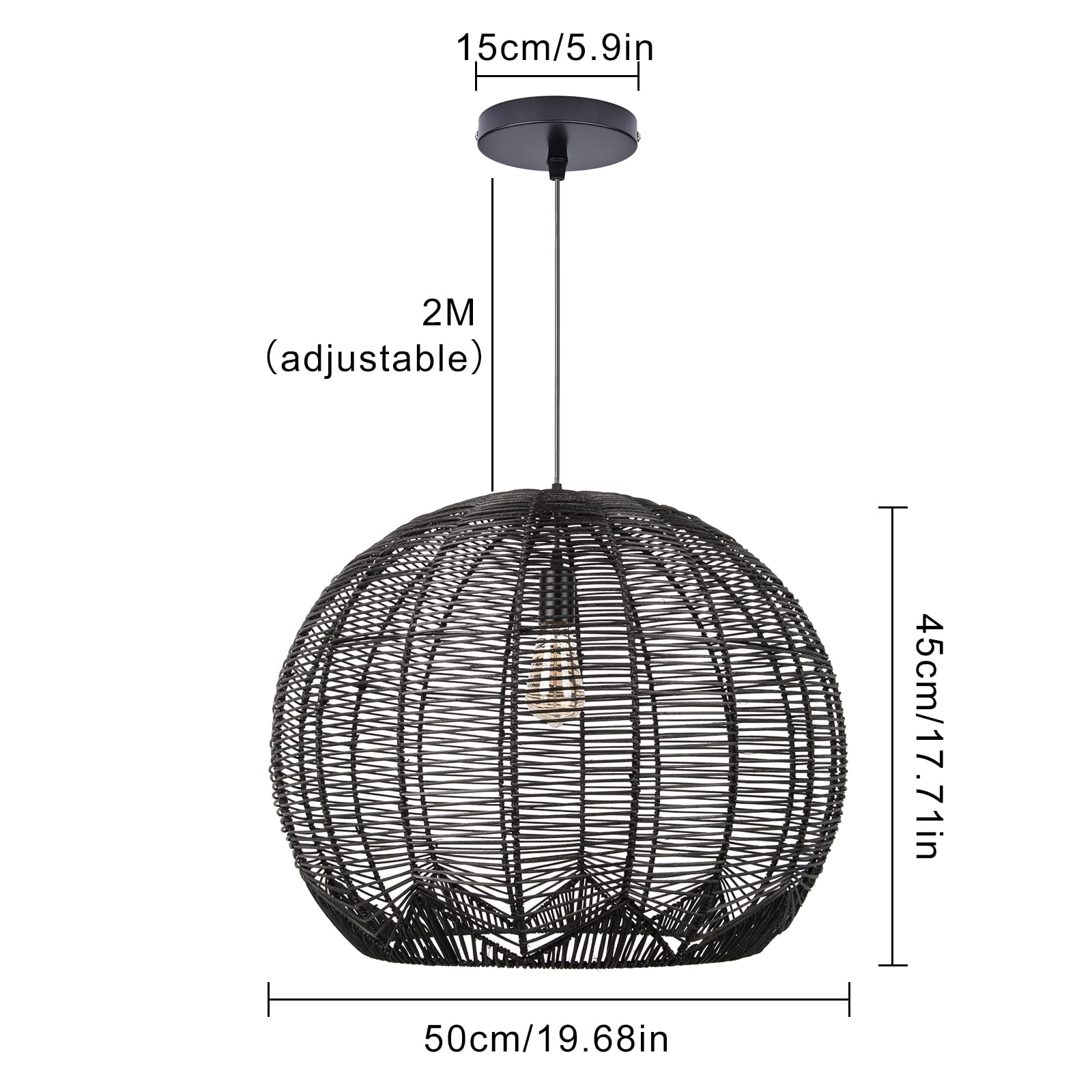 WalmHomie Woven Pendant Light - Black Farmhouse Ceiling Light Fixture with 1-Light Hanging Design for Living Room, Kitchen, Dining Room & Bedroom