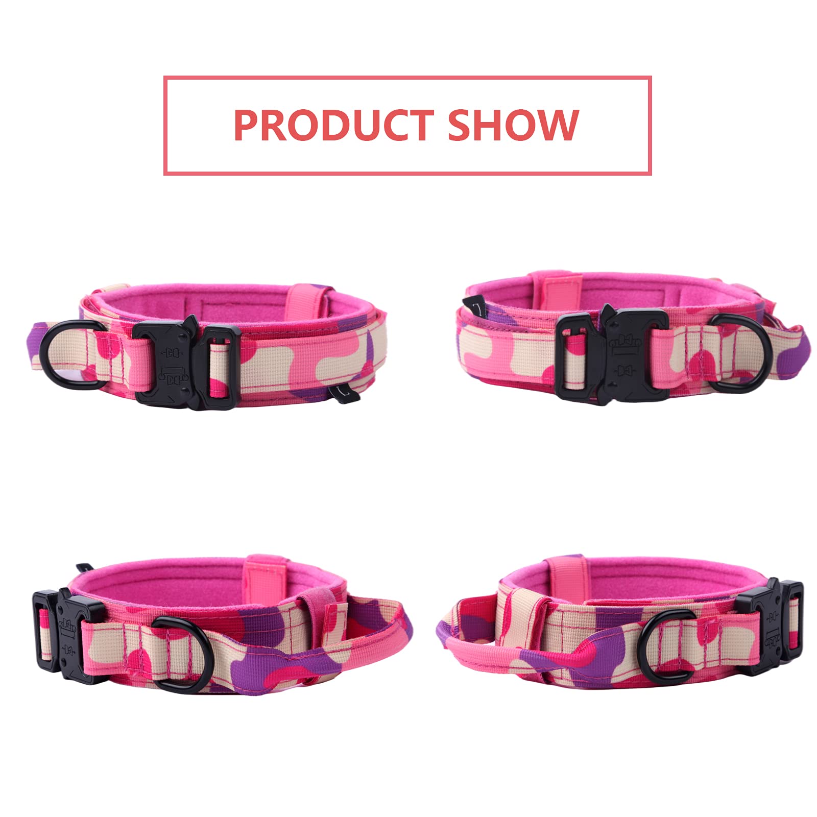 Tactical Military Dog Collar - Heavy Duty Adjustable Nylon Pet Collar with Metal Buckle & Handle for Training - Pink Camouflage XL - Perfect for Outdoor Adventures & Obedience Training