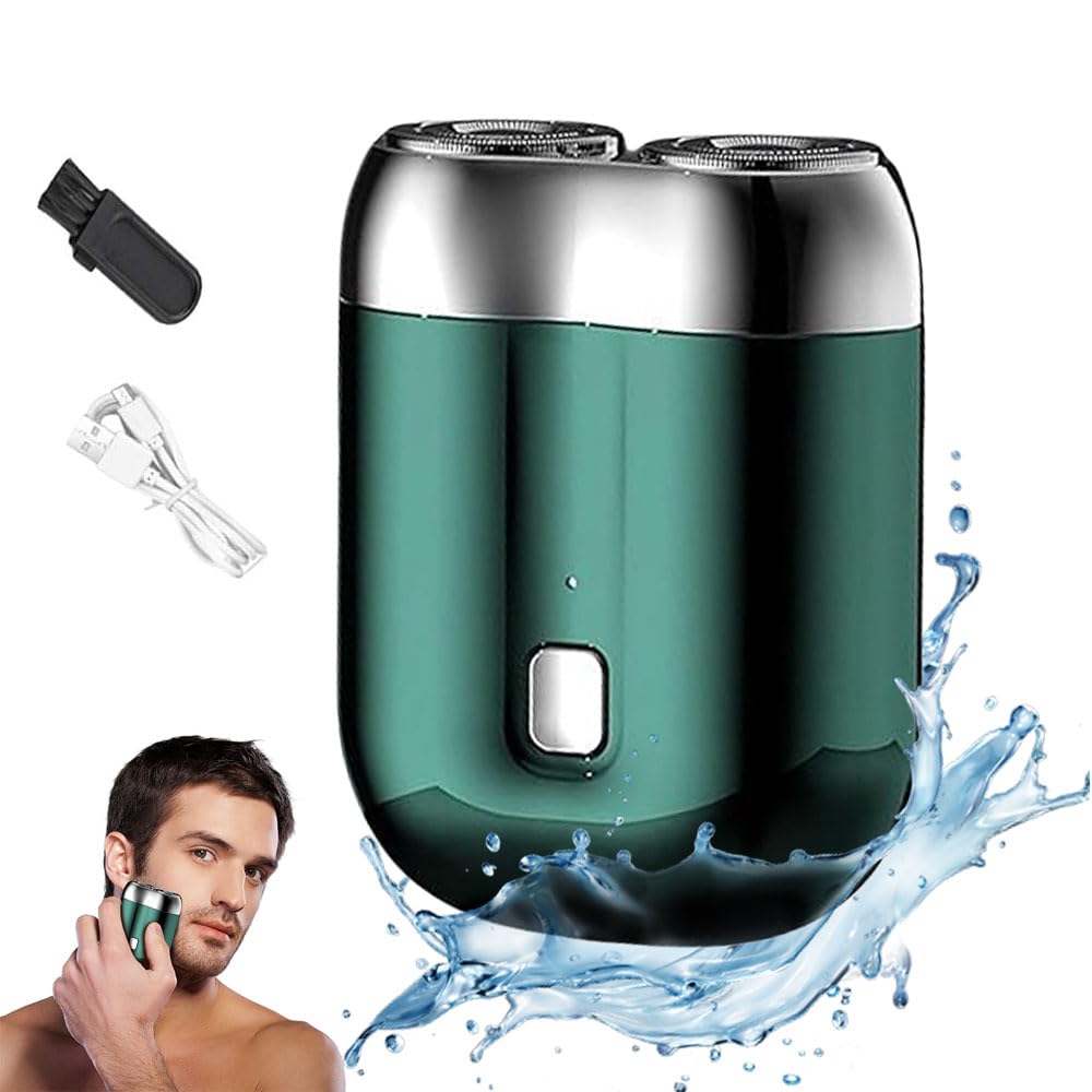 2025 Upgraded Mini Dual-Head Electric Shaver for Men - USB-C Rechargeable, Portable & Powerful Shaving with Storm Technology - Compact Travel Razor for Home, Office & Gym Use (Green)