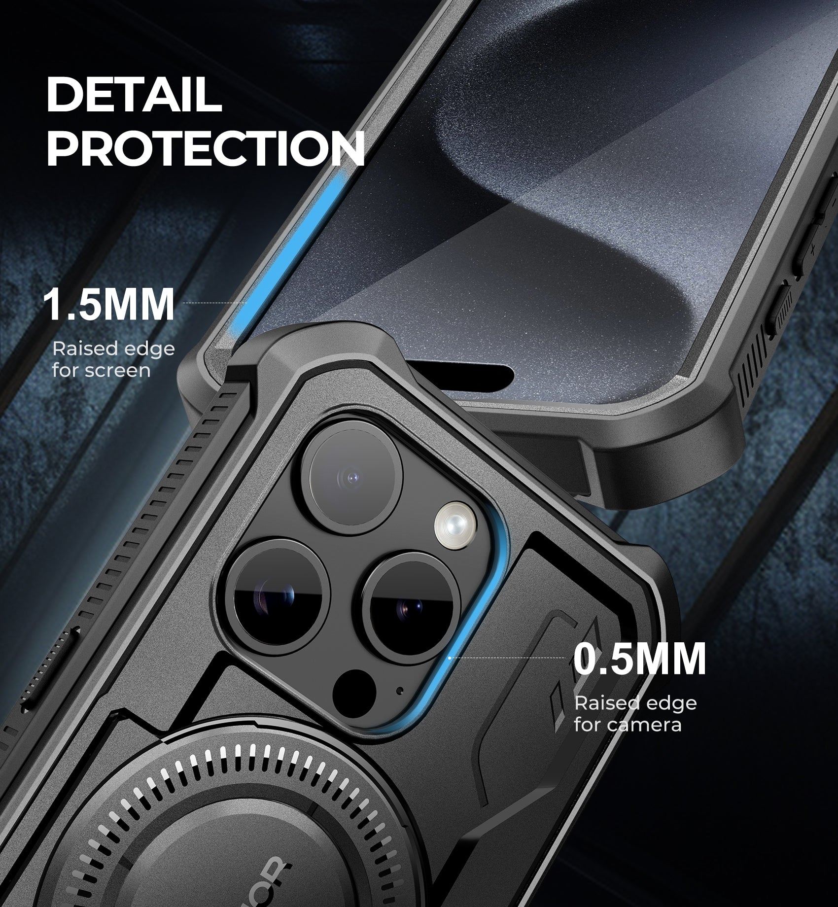 Dexnor iPhone 15 Pro Case with MagSafe - Heavy Duty Shockproof Protective Cover, Built-in Screen Protector & Adjustable Kickstand - Perfect for Outdoor Adventures, Work & Travel