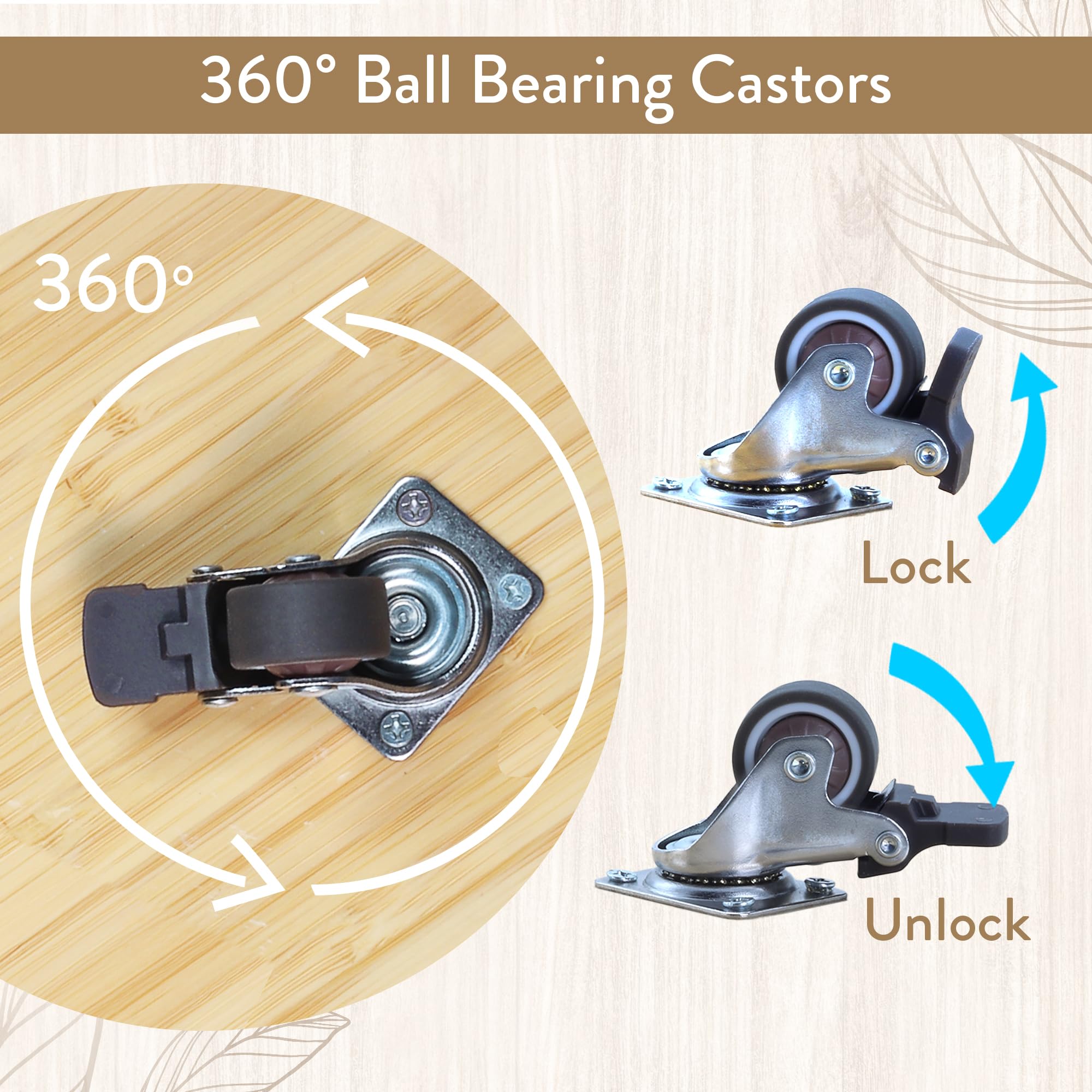 Hearth & Hunter Bamboo Rolling Plant Caddy with Wheels - 12
