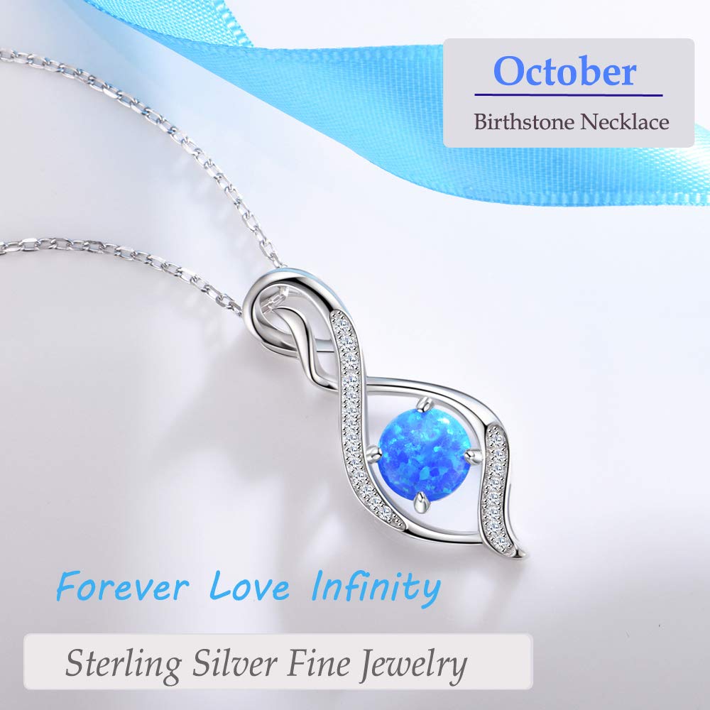 Endless Love Necklace for Women - Aquamarine & Emerald Birthstone Jewelry Gift for Wife, Mom, March, April, May Birthdays, Anniversary, Valentine's Day, Mother's Day