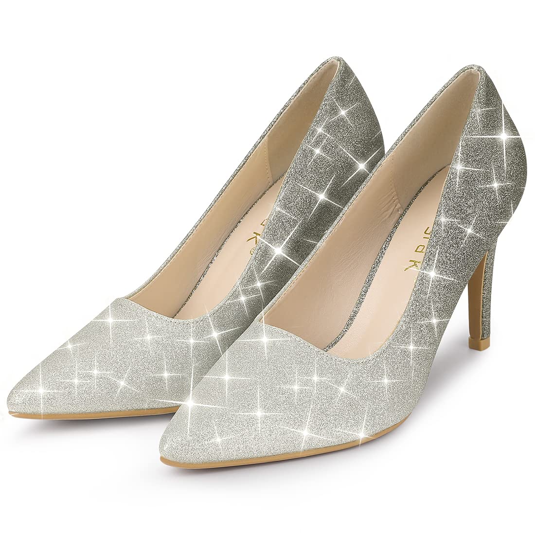Allegra K Women's Glitter Stiletto High Heel Pumps for Party, Evening & Special Occasions - Elegant Dress Shoes for Weddings, Prom & Night Out