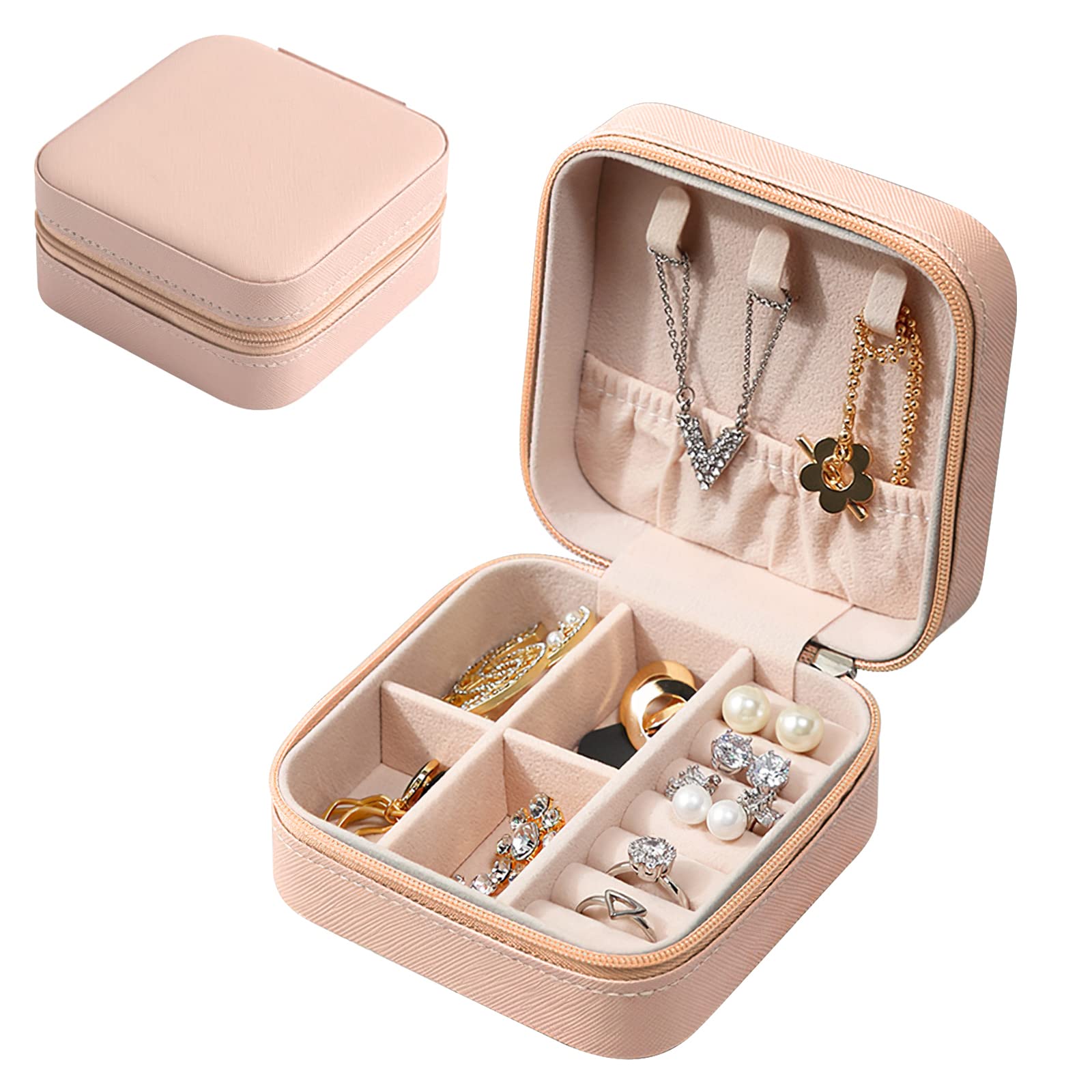 Eucomir Mini Portable Jewelry Box Organizer for Women - PU Leather Travel Jewelry Display Case with Lotus Design - Perfect Gift for Girls, Mothers & Daughters - Ideal for Travel, Home Storage & Gift Giving