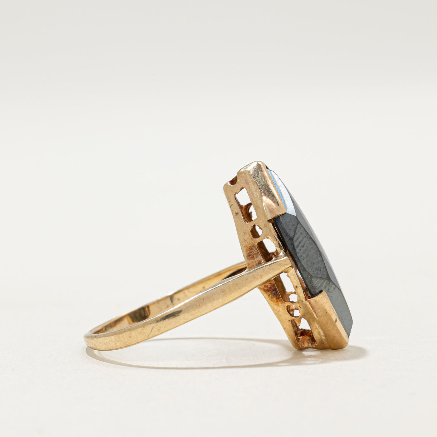 10K Gold Marquise Cut Hematite Ring - 3.65ct Genuine Stone - Size 6.75 - Elegant Jewelry for Women - Perfect for Weddings, Anniversaries & Special Occasions