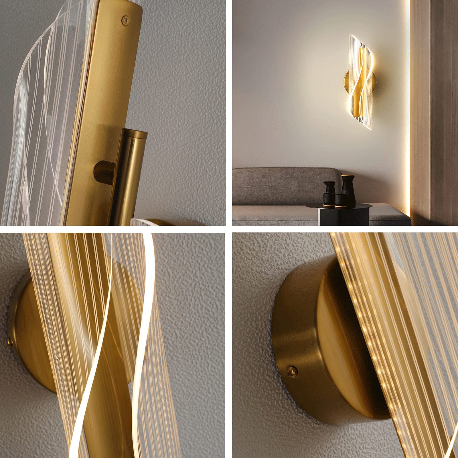 Modern Double Head Wall Lamp - Gold Acrylic Sconce with Tri-Tone Light for Bedroom, Living Room & Study