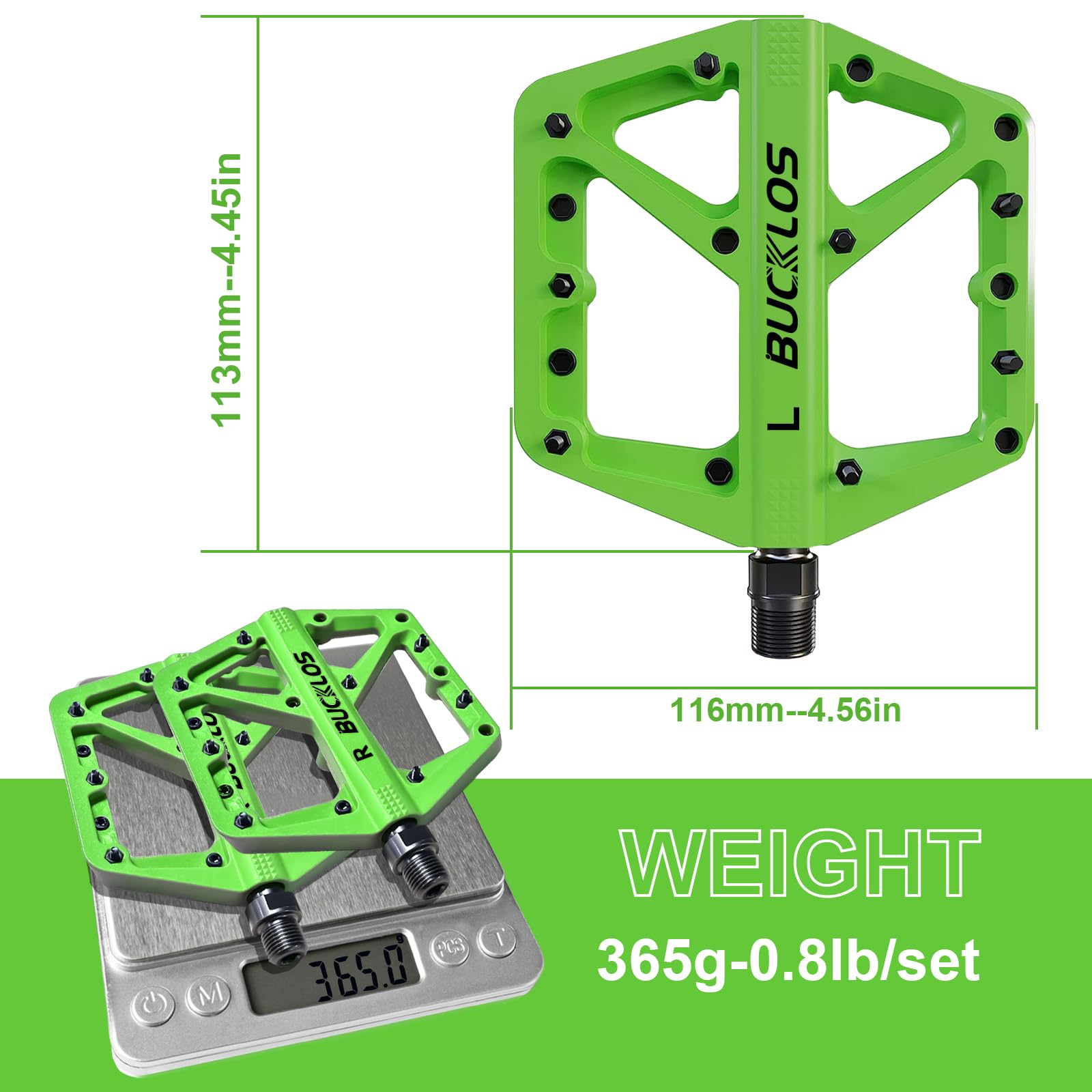 BUCKLOS MTB Pedals - Non-Slip Large Platform Mountain Bike Pedals for Adults, 9/16