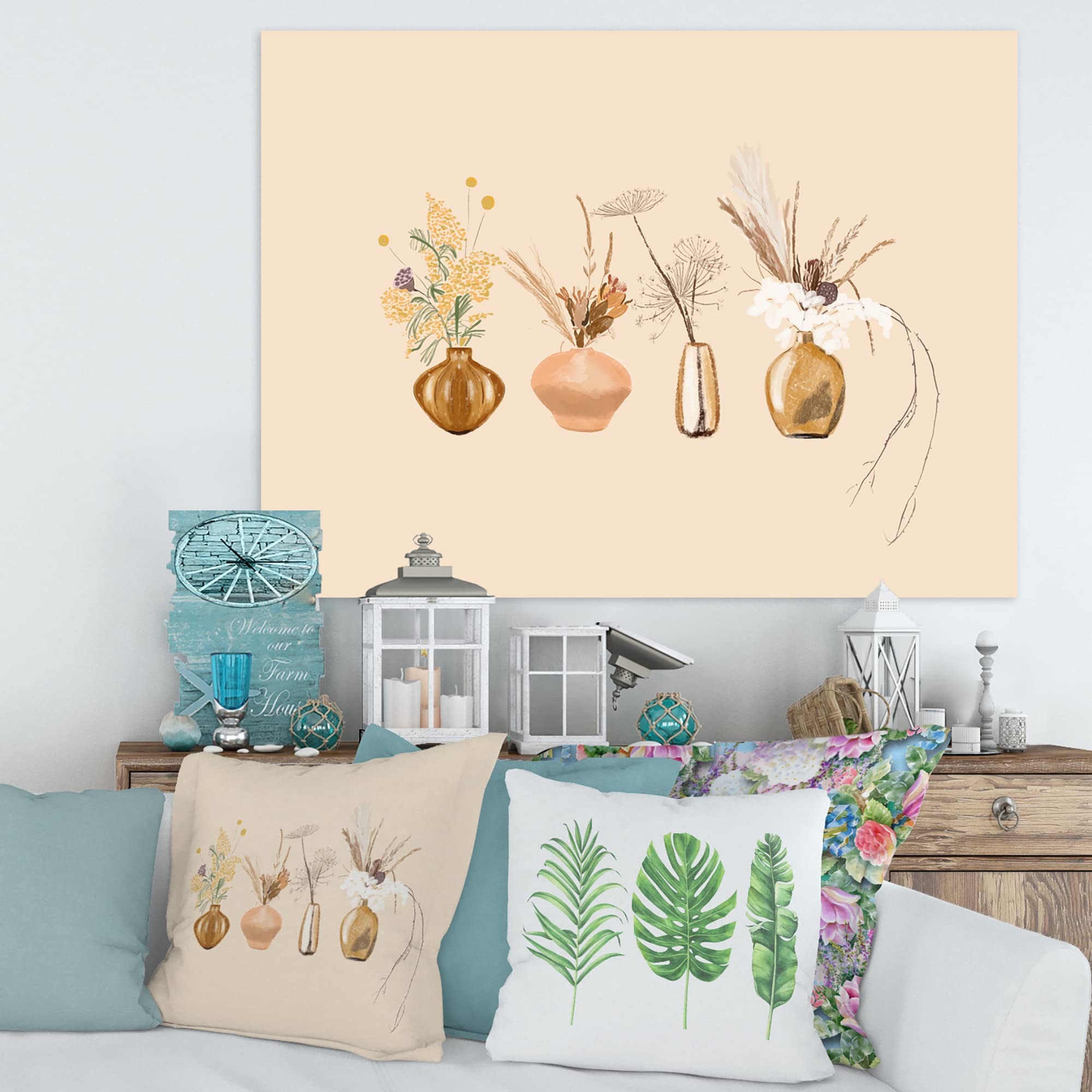 Wildflower Bouquets in Gold Vases Traditional Canvas Wall Art - Perfect for Living Room, Bedroom & Office Decor