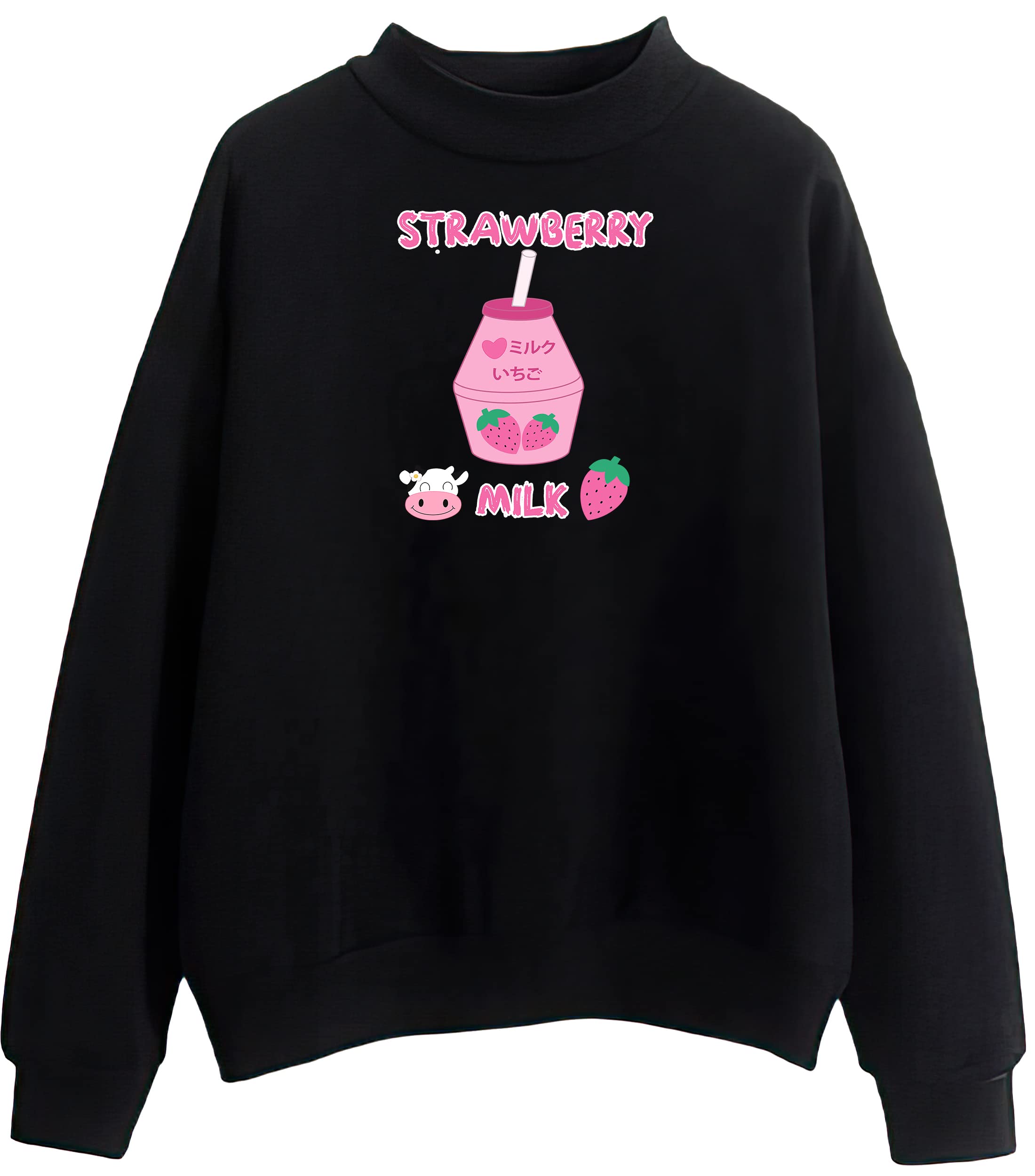 Stylish Kawaii Strawberry Milk Cow Print Sweatshirt - Cute Pastel Goth Japanese Streetwear for Women | Perfect for Cosplay, Anime Conventions & Casual Outfits