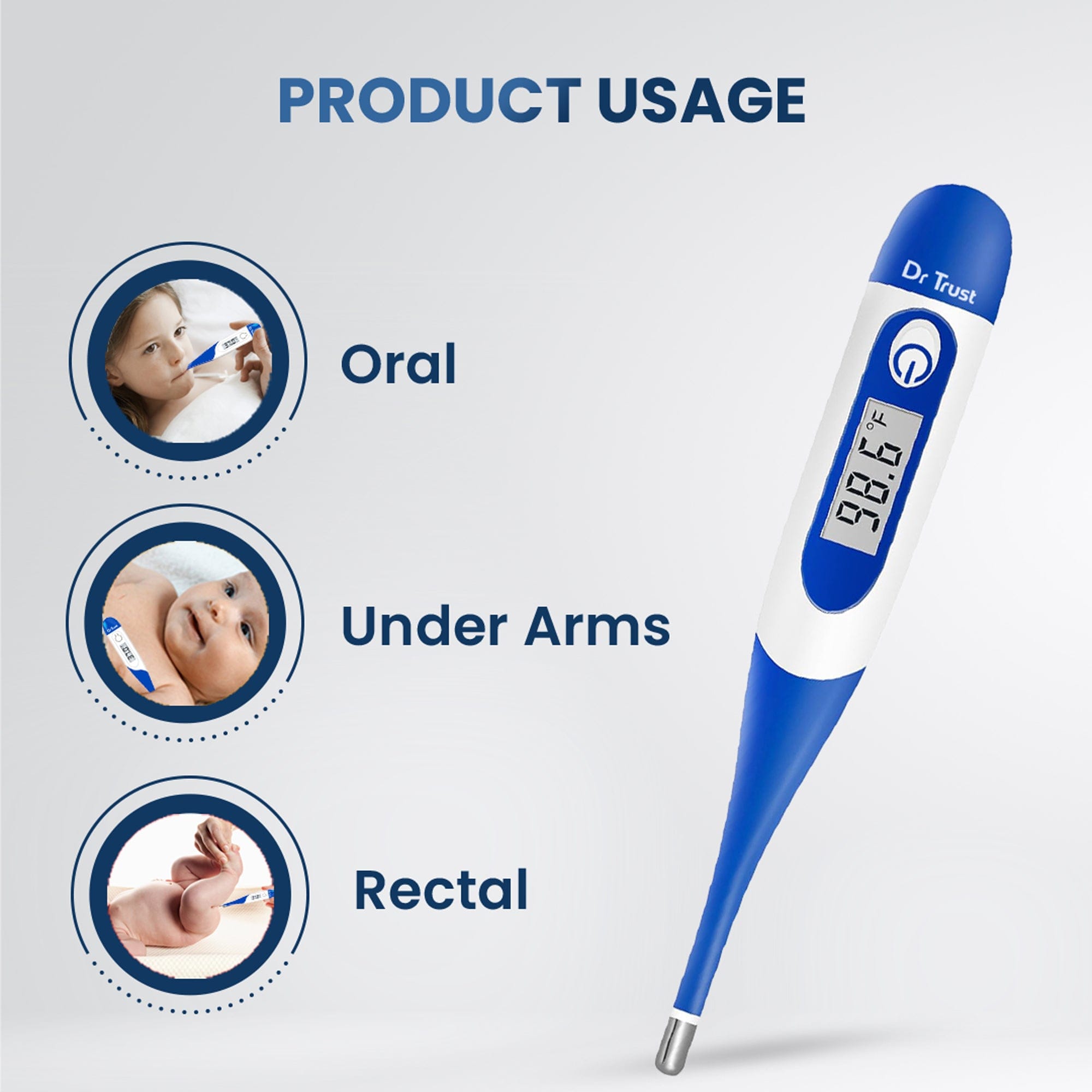 Dr Trust USA Instascan® Flexible Tip Digital Thermometer - Fast & Accurate Fever Measurement for Babies, Kids & Adults - Waterproof Oral, Rectal & Underarm Use - Perfect for Home, Travel & Medical Use