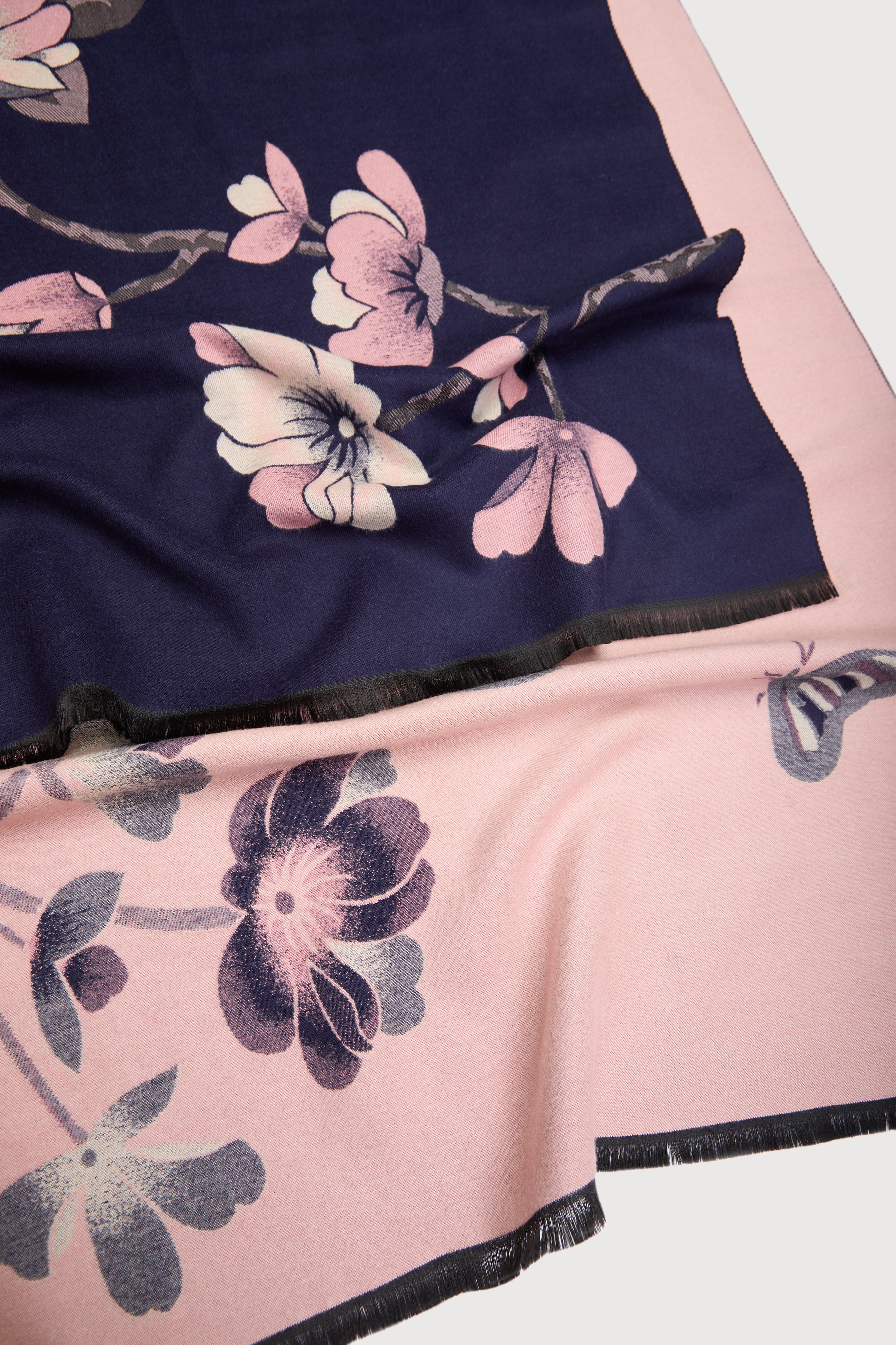 Floral Reversible Scarf for Women - Navy & Pink Lightweight Fashion Accessory for Spring, Fall, and Winter Outfits
