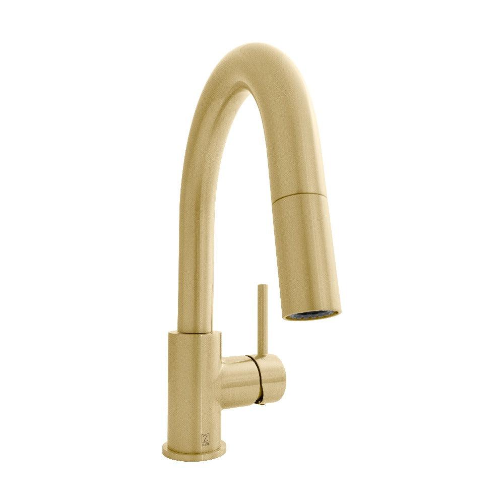 ZLINE Dante Pull Down Single Handle Kitchen Faucet in Champagne Bronze - High Arc Brushed Brass Faucet with Sprayer for Modern Farmhouse & Industrial Kitchens (DNT KF CB) - Perfect for Sink, Washing Dishes & Food Prep