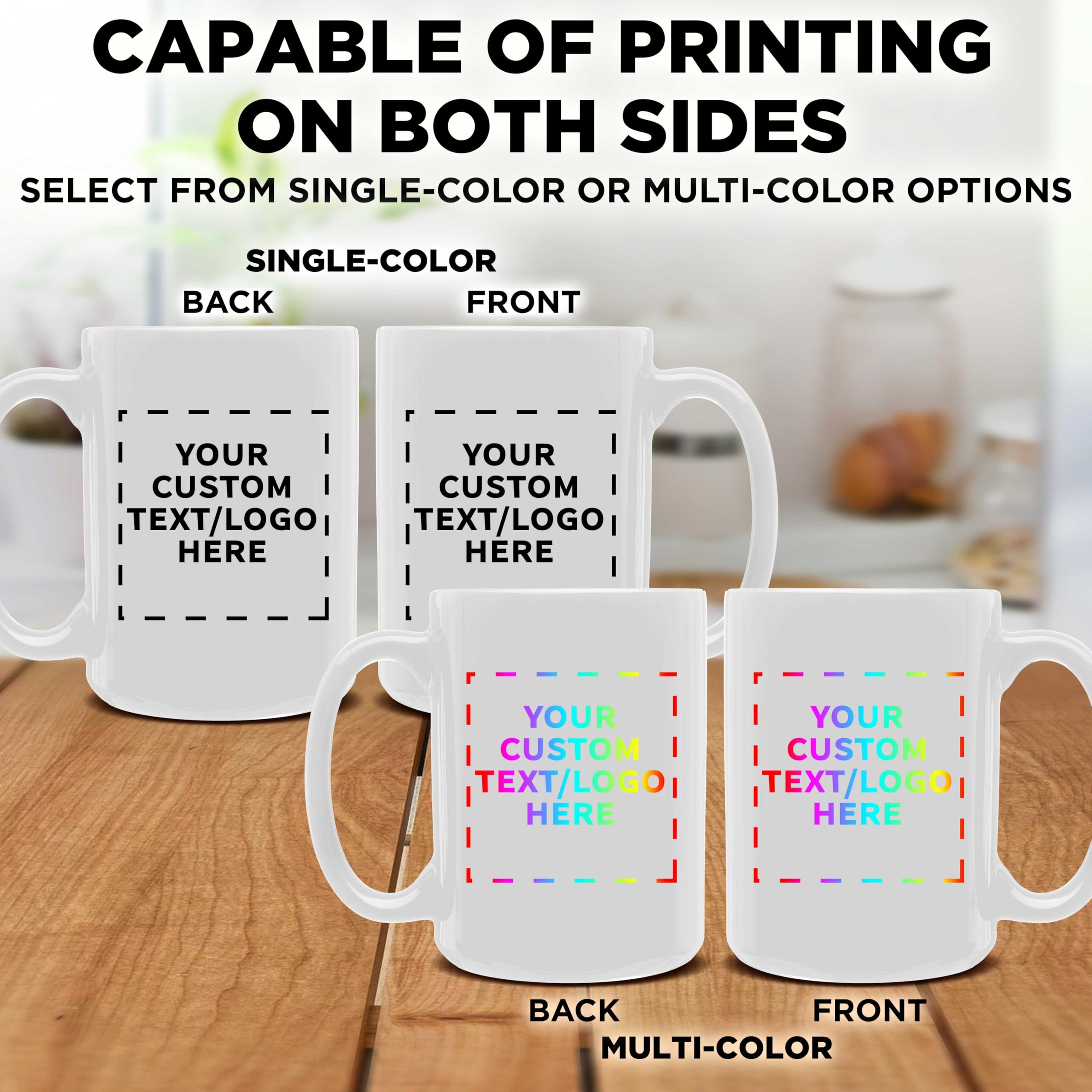 Custom Large 15oz Ceramic Coffee Mugs Bulk Set of 50 - Personalized White Coffee Cups for Office, Restaurant & Events - Great for Tea, Espresso, Hot Chocolate & Beverages - Durable Dishwasher Safe Mugs