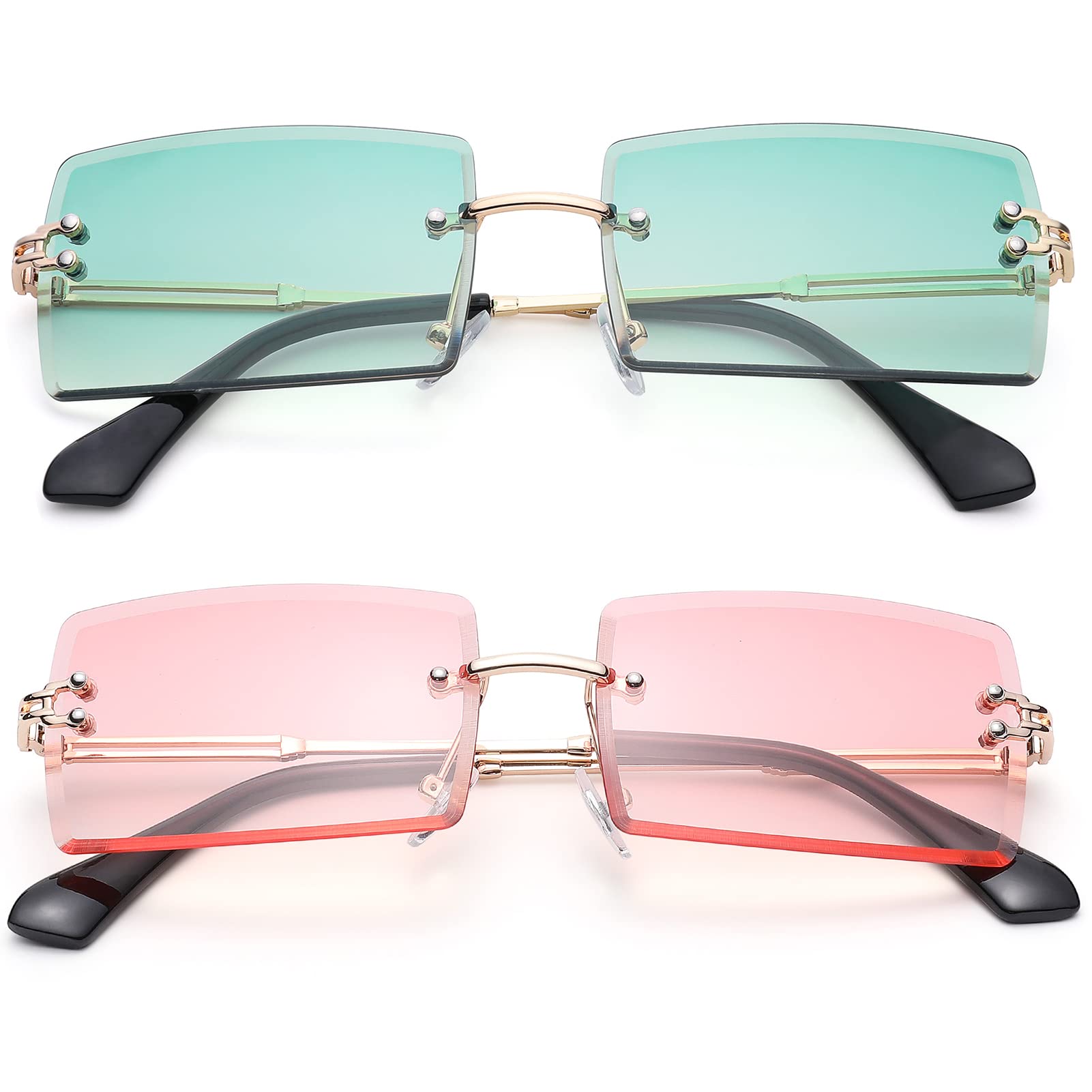 Stylish Rectangle Sunglasses for Men & Women - Small Rimless Square Frame UV Protection - Perfect for Driving, Beach & Outdoor Activities