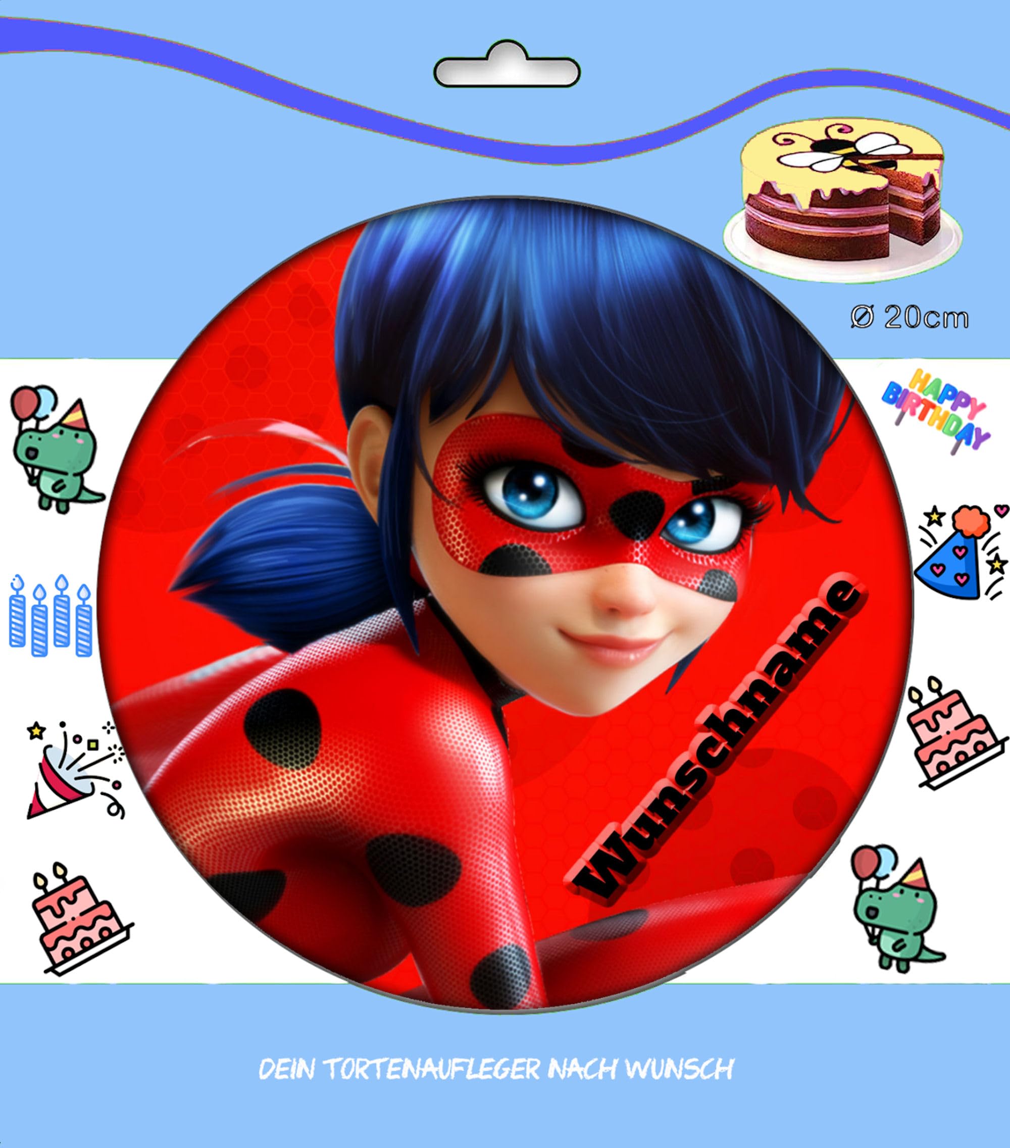 Edible Ladybug Cake Topper - 20cm Fondant Sugar Picture with Motif for Birthday Cakes, Wedding Cakes & Special Occasions