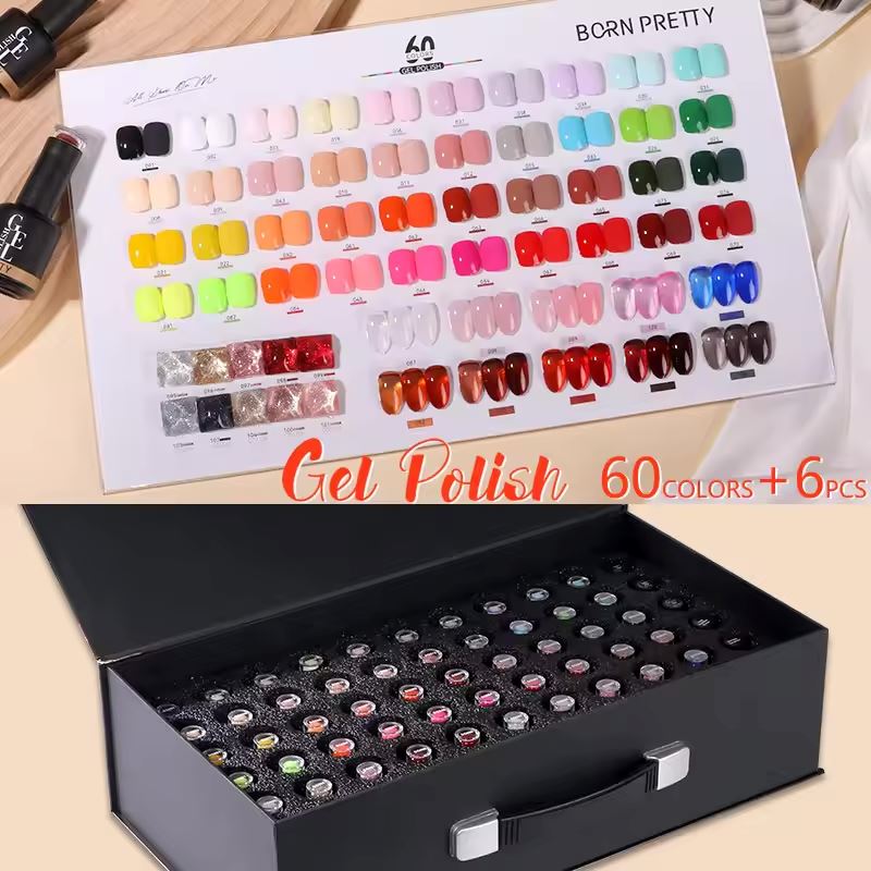 Born Pretty 60 Colors Gel Nail Polish Kit - Soak Off LED/UV Lamp Manicure Set for Salon & Home Use, Long Lasting & Chip Resistant Nail Art Design