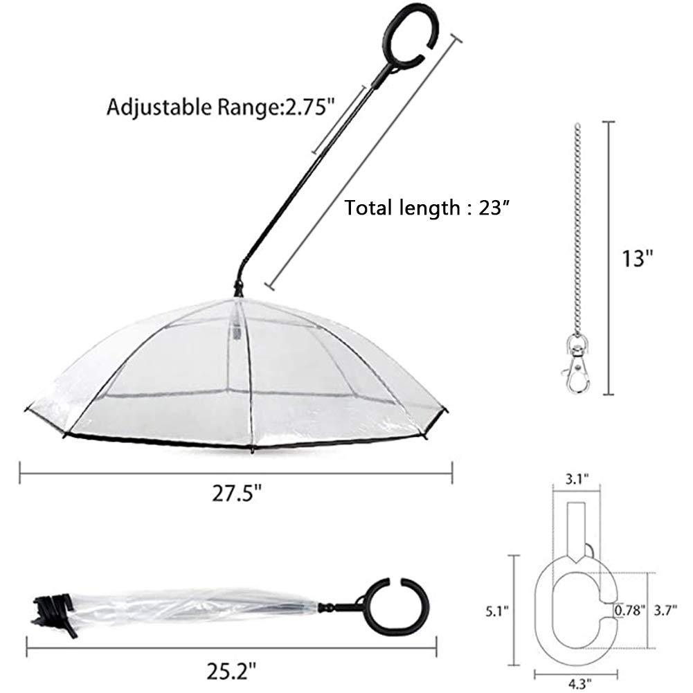 Waterproof Dog Umbrella for Small Dogs - Adjustable Transparent Pet Umbrella with Leash, Snow & Rain Protection, Upgraded Flexible Handle - Perfect for Walking Pets in Rainy or Snowy Weather