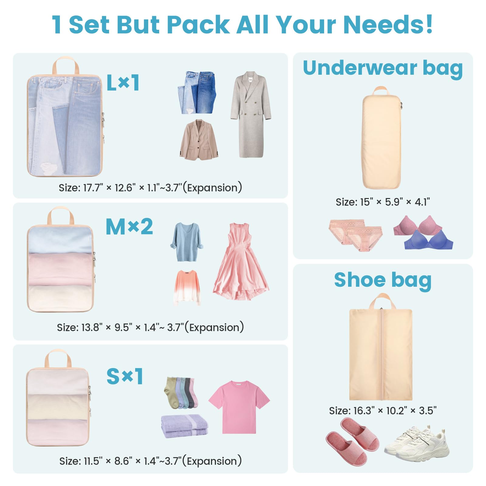 Cambond Compression Packing Cubes for Travel - 6-Piece Set of Luggage Organizers for Women | Space-Saving Travel Essentials for Carry-On Suitcases | Perfect for Business Trips, Vacations & Weekend Getaways