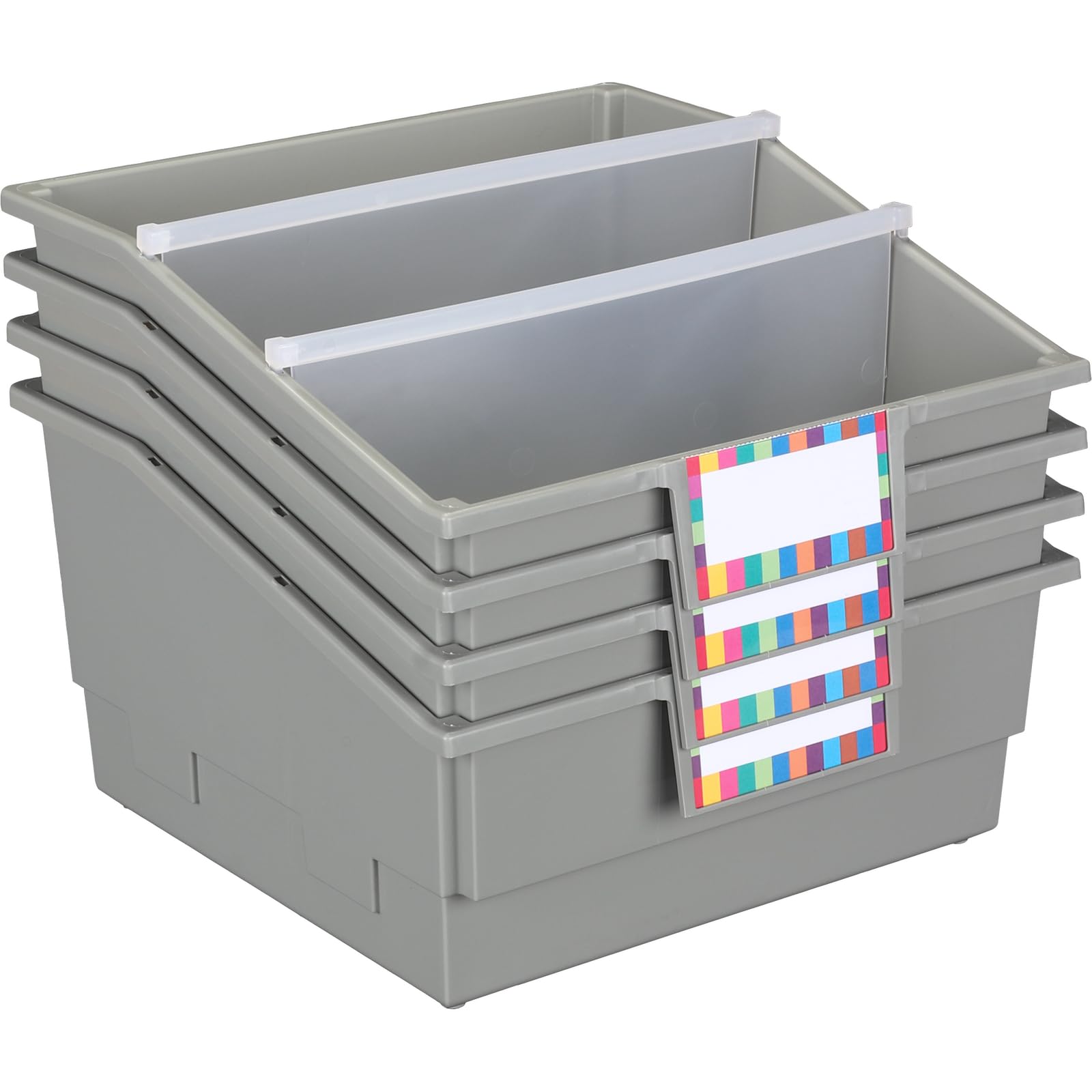Really Good Stuff 4-Pack Single-Color Picture Book Classroom Library Bins with Dividers - Durable Book Organizers for Teachers, Schools & Homeschooling - Perfect for Classroom Organization, Reading Corners & Kids' Book Storage