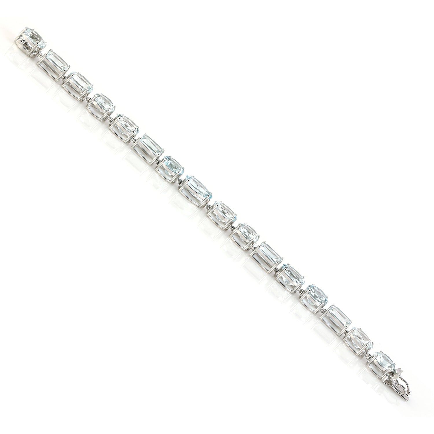 Faceted Aquamarine Prong Set 18k White Gold Link Chain Designer Bracelet - Elegant Jewelry for Women, Birthday Gift for Her, Anniversary Present, Wedding Party Accessory