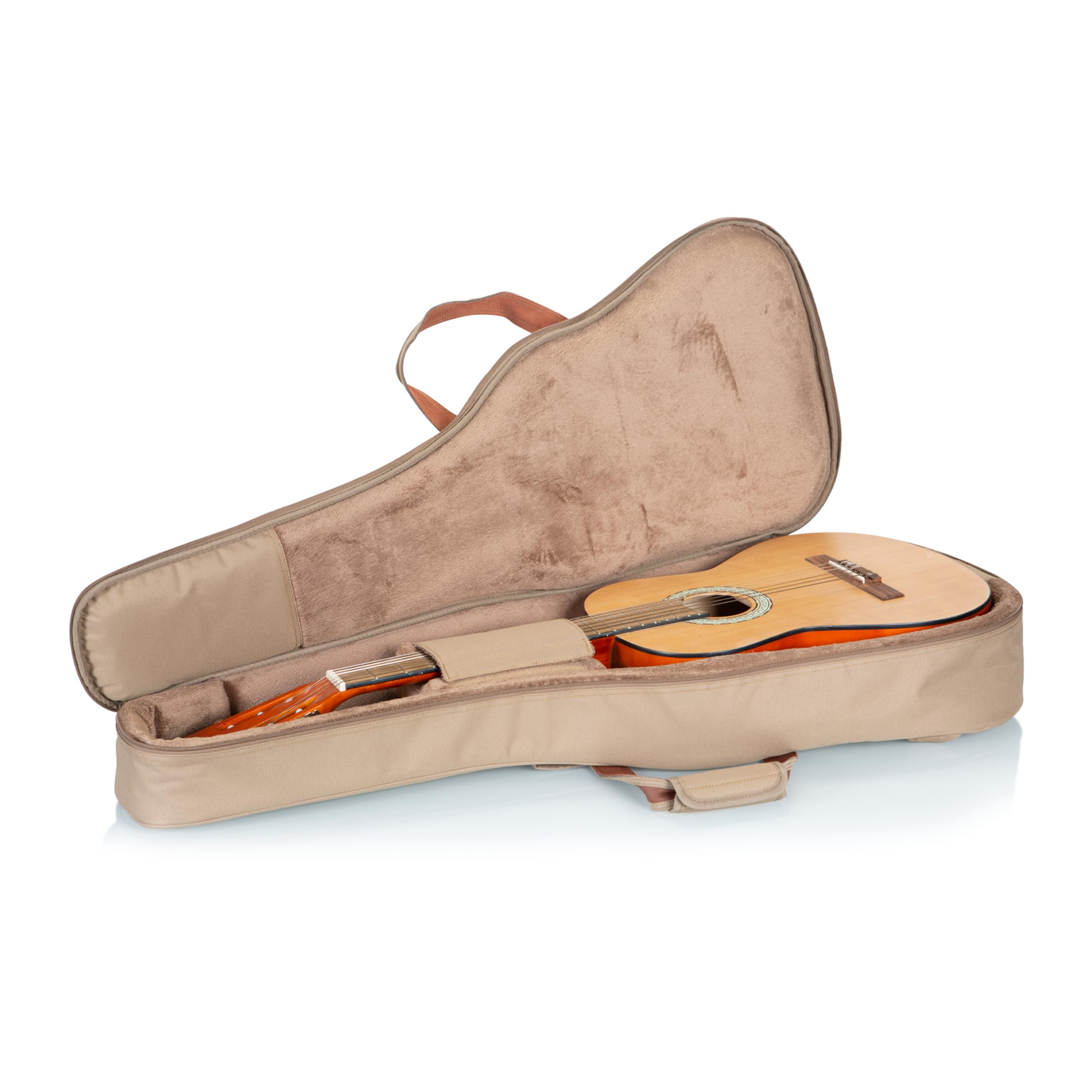 Premium Leather Classical Guitar Gig Bag with Padded Backpack Straps & Large Exterior Pocket - Tan (LVYCLASSICGB200) | Durable Protection for Travel, Performances & Storage