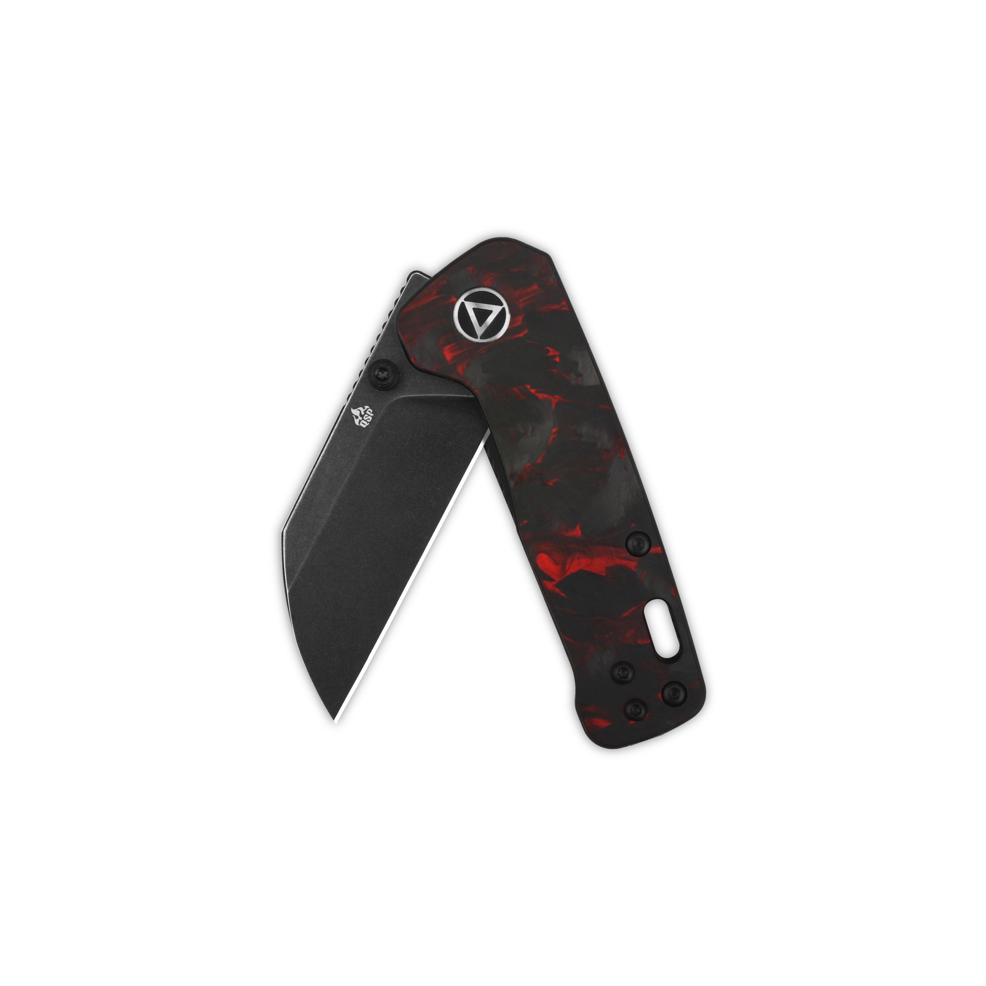 QSP Penguin Mini Liner Lock Pocket Knife - 14C28N Stainless Steel Blade, Red Shredded Carbon Fiber & G10 Handle - EDC Folding Knife for Camping, Hiking, and Everyday Carry