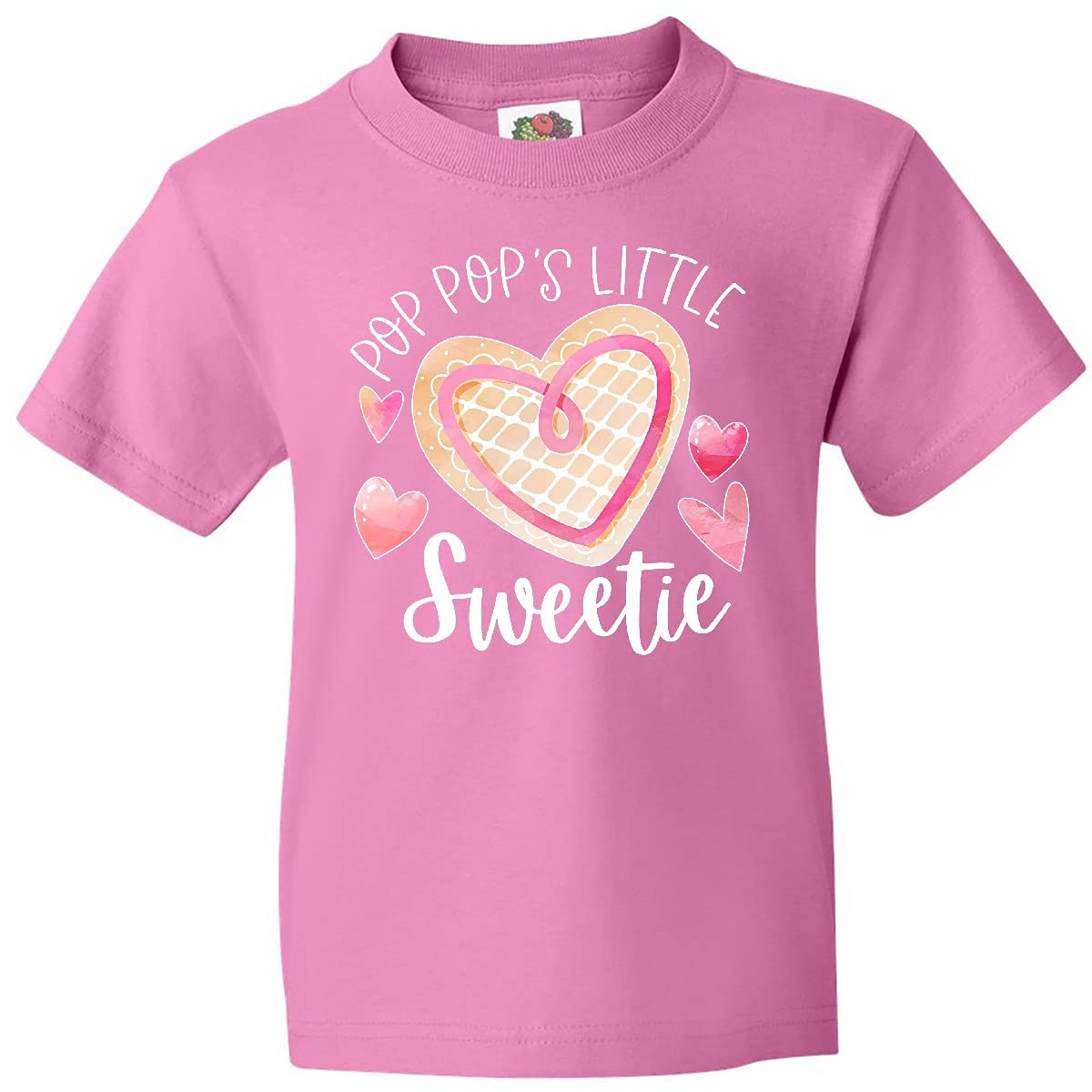 Inktastic Pop Pop's Little Sweetie Pink Heart Cookie Youth T-Shirt - Cute Grandfather & Granddaughter Matching Outfits for Family Photos & Special Occasions