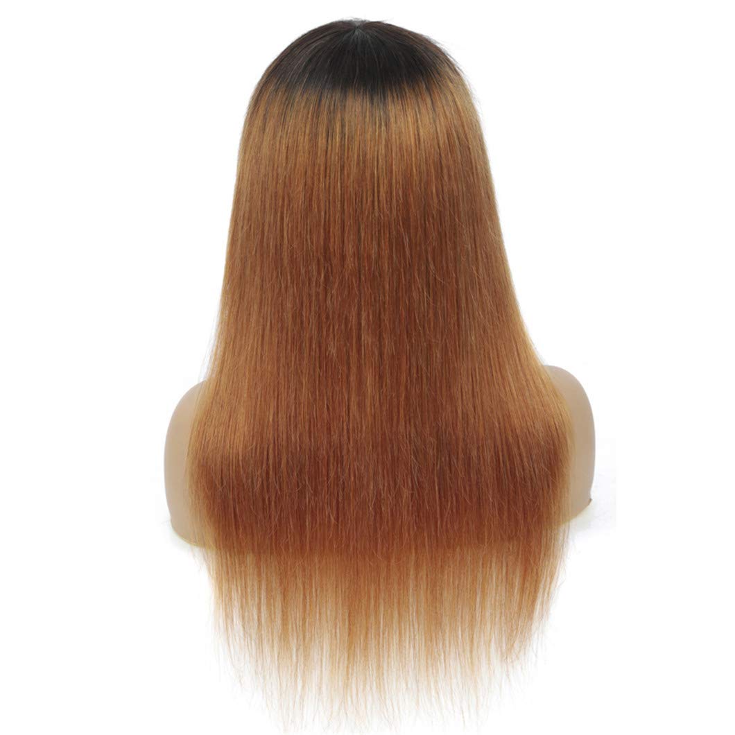 Ombre Brown Brazilian Straight Human Hair Wig with Bangs - 14 Inch Non-Lace Machine Made Wig for Black Women | Natural Look, Comfortable Wear | Perfect for Daily Use, Parties & Special Occasions